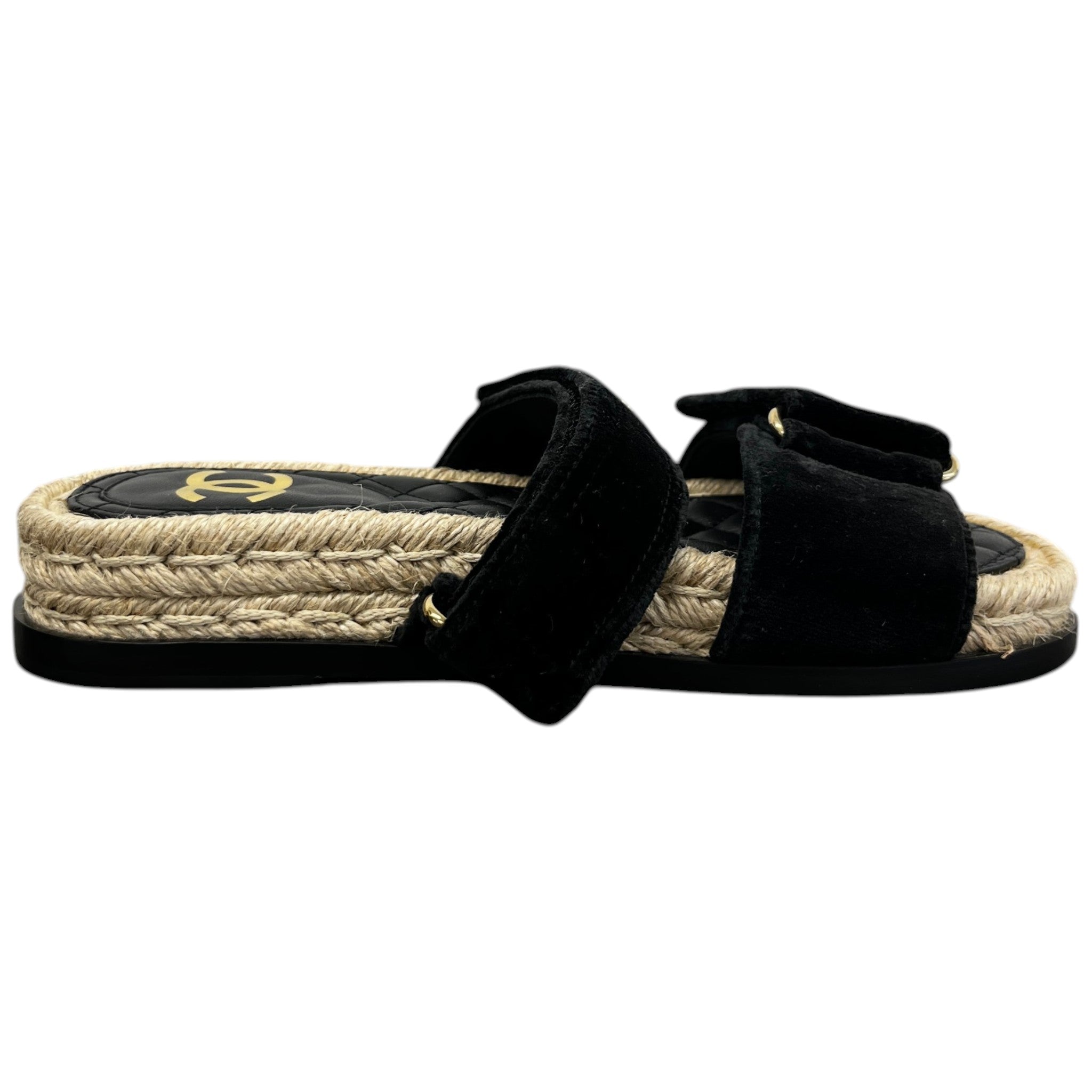 Women's Cc Logo Velvet Sandals Black Size EU 35 / UK 2