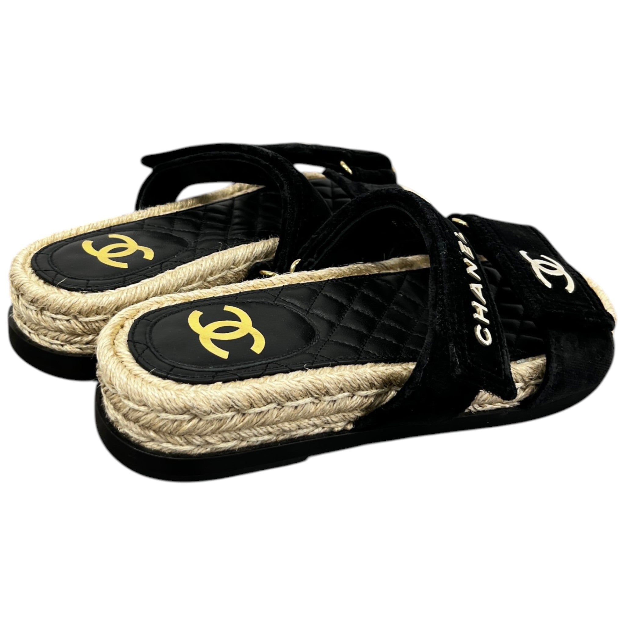 Women's Cc Logo Velvet Sandals Black Size EU 35 / UK 2