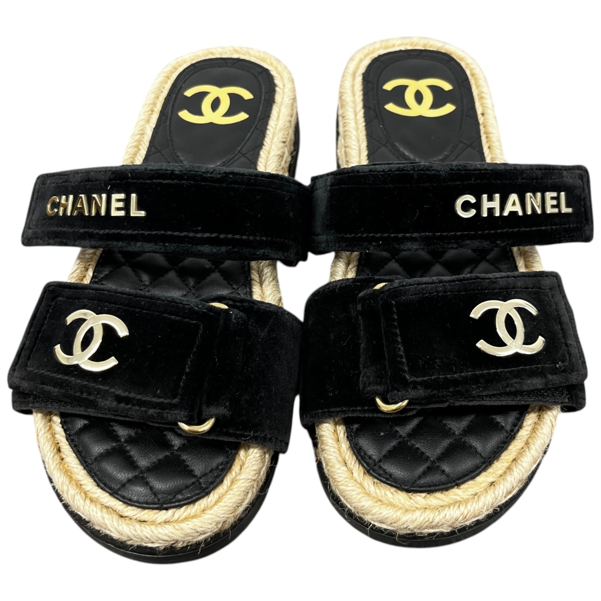 Women's Cc Logo Velvet Sandals Black Size EU 35 / UK 2