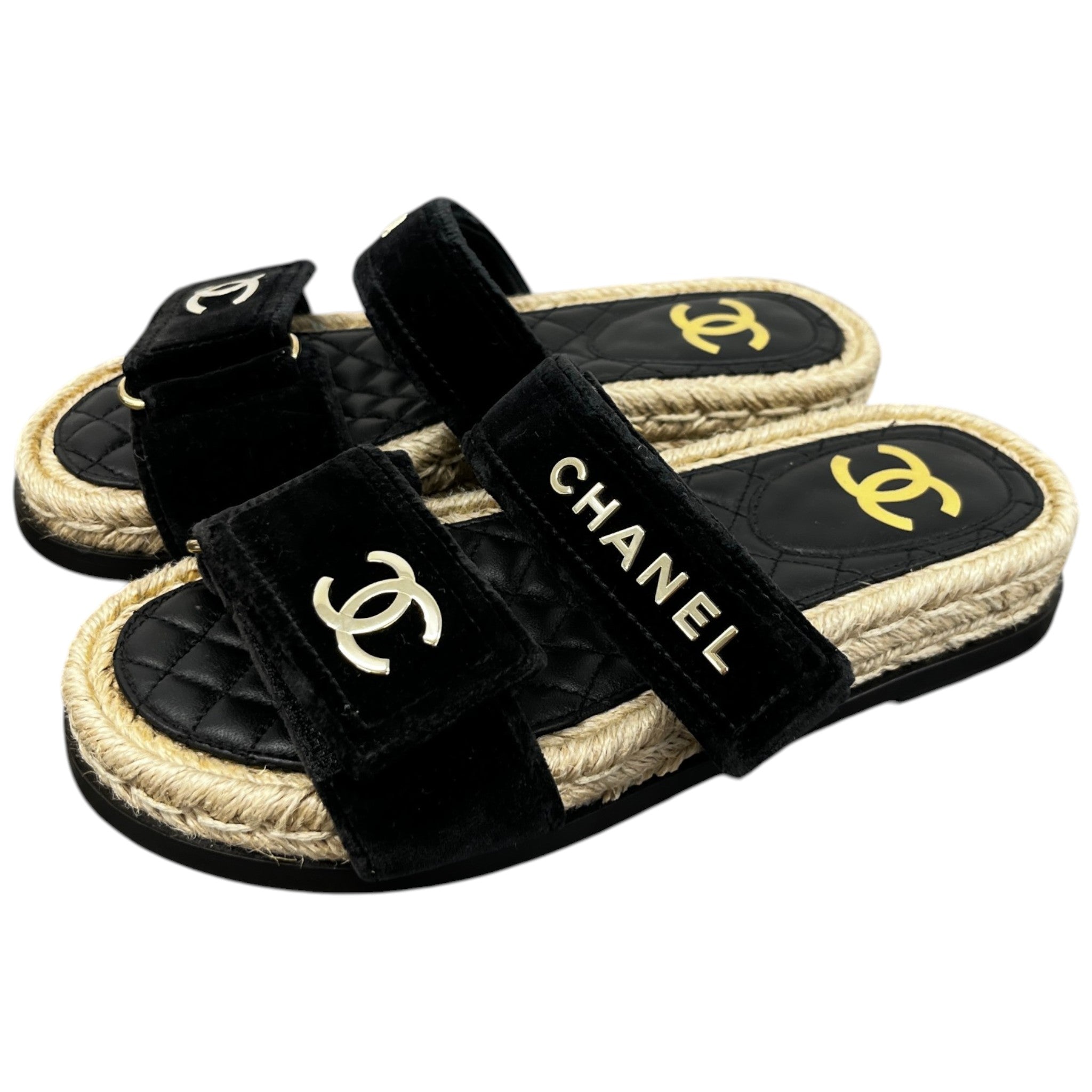 Women's Cc Logo Velvet Sandals Black Size EU 35 / UK 2