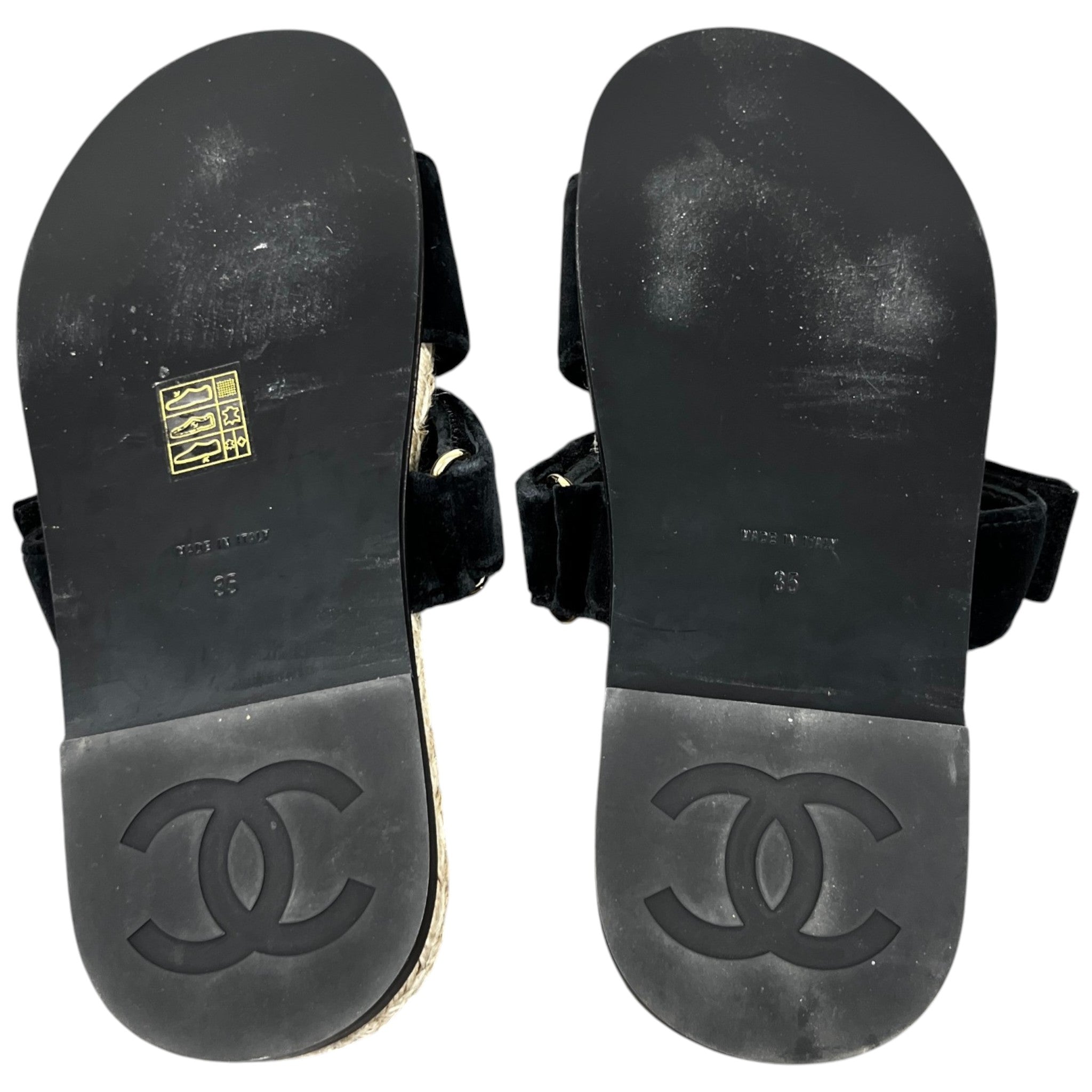 Women's Cc Logo Velvet Sandals Black Size EU 35 / UK 2