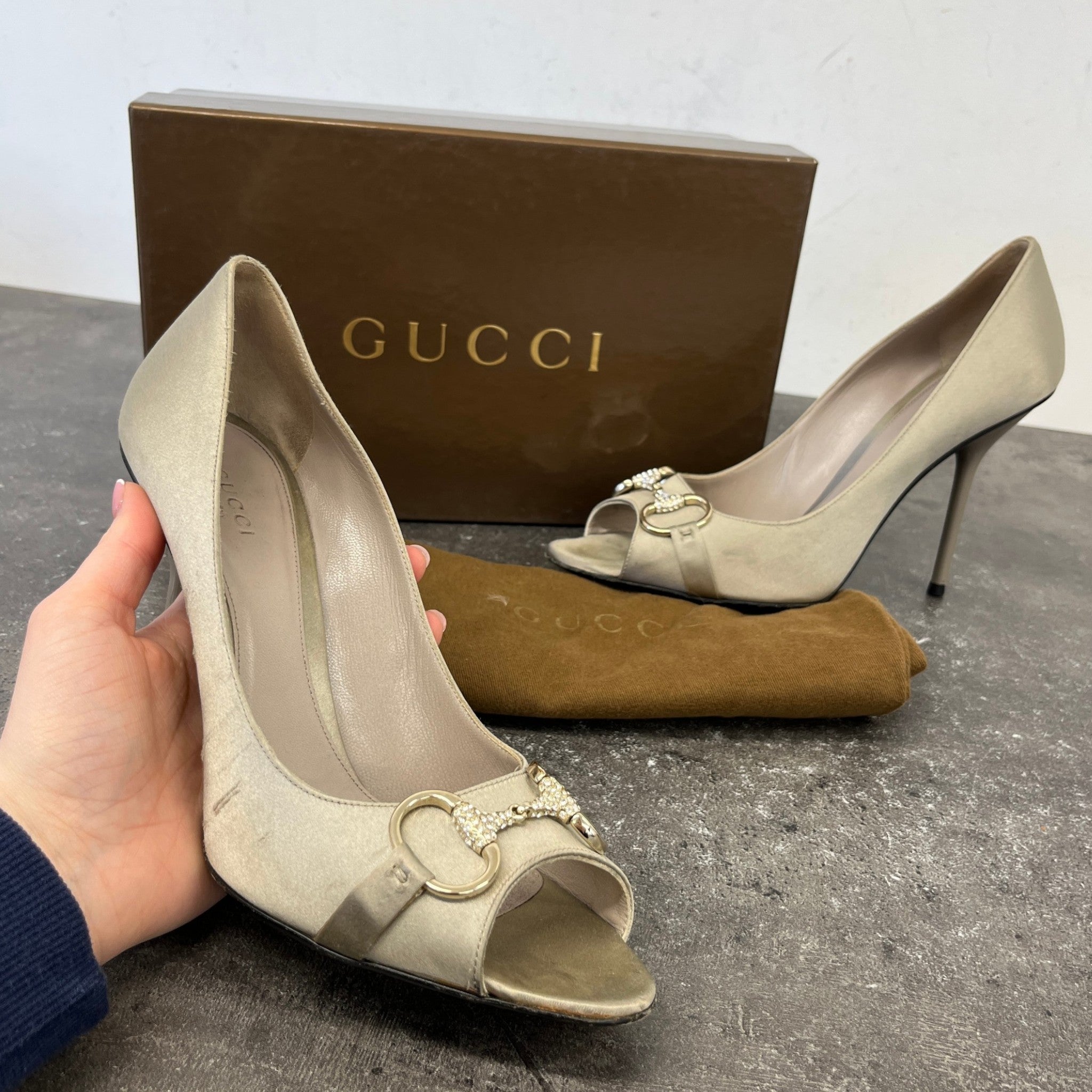 Women's Embroidered Hoursebit Heels Silver Size EU 39.5 / UK 6.5