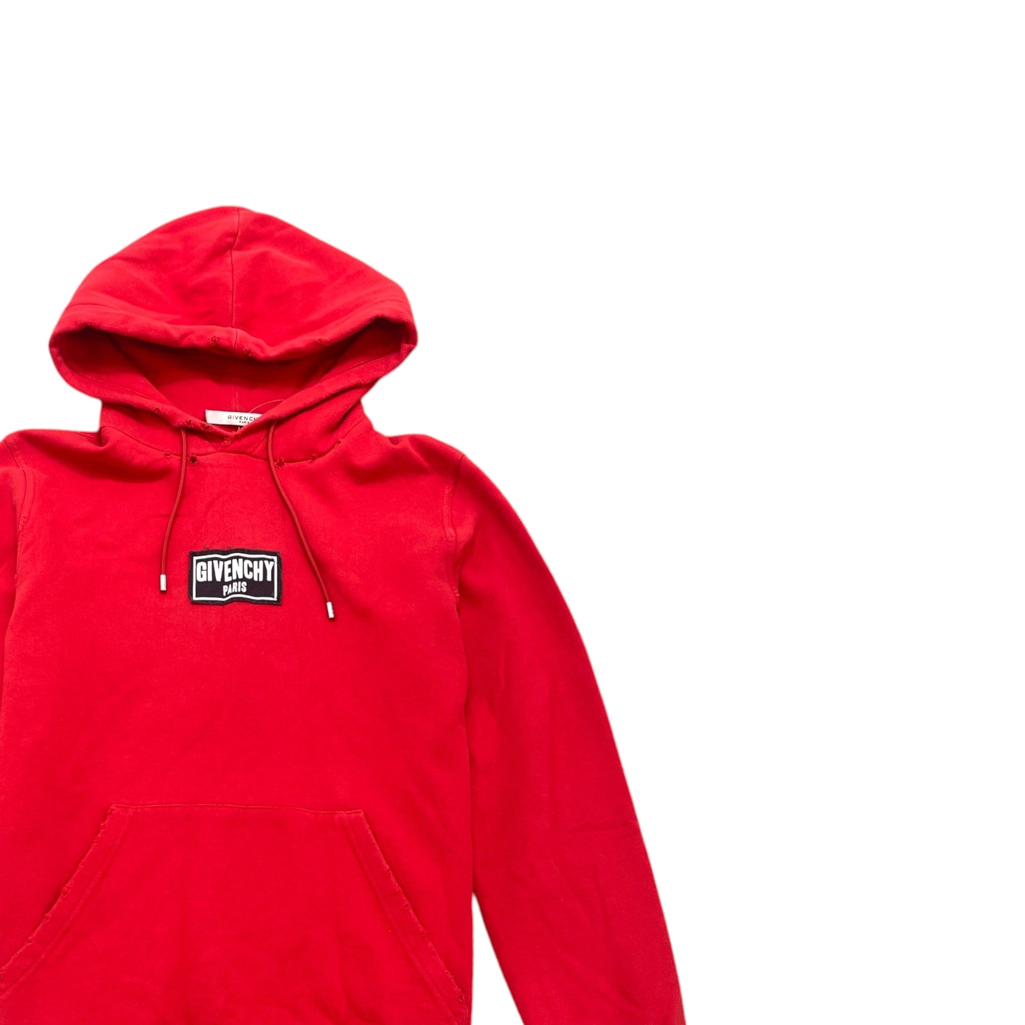 Men's Distressed Logo Patch Hoodie Red Size XS