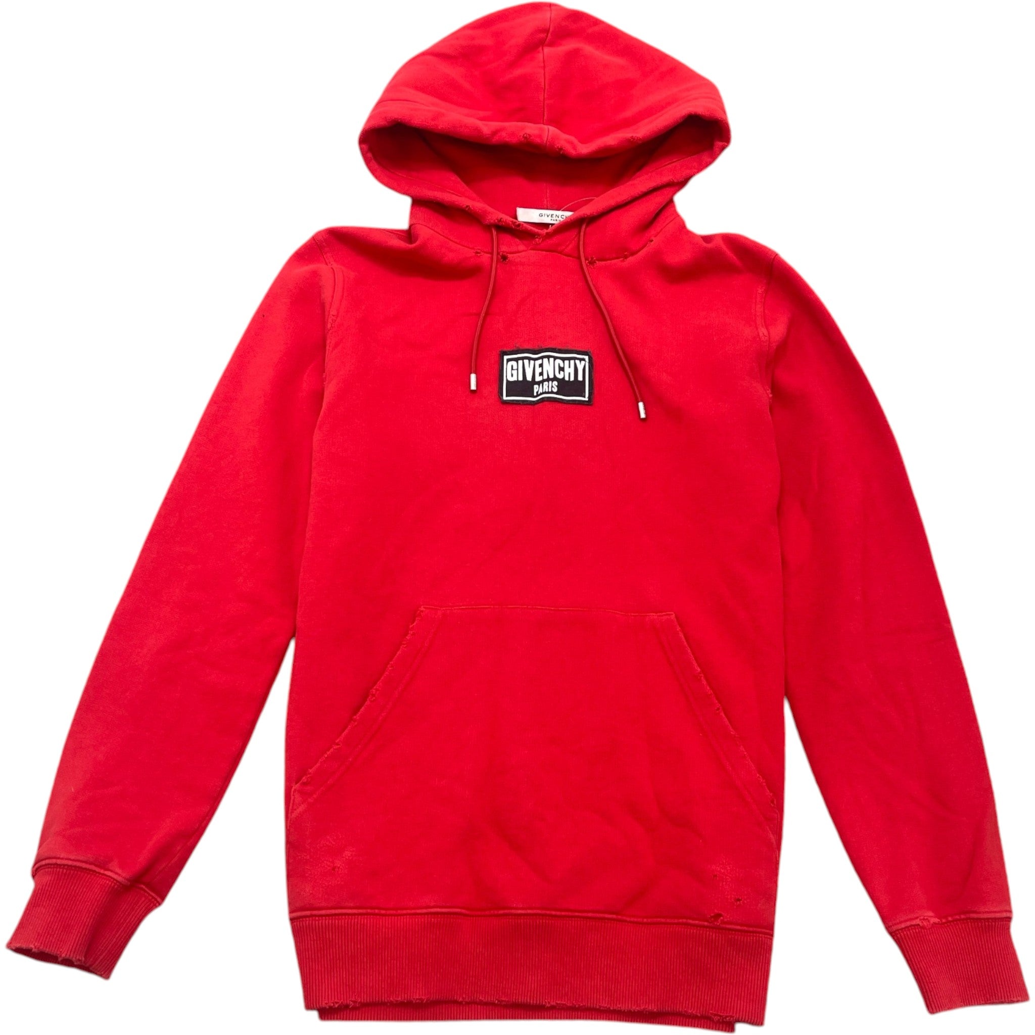 Men's Distressed Logo Patch Hoodie Red Size XS