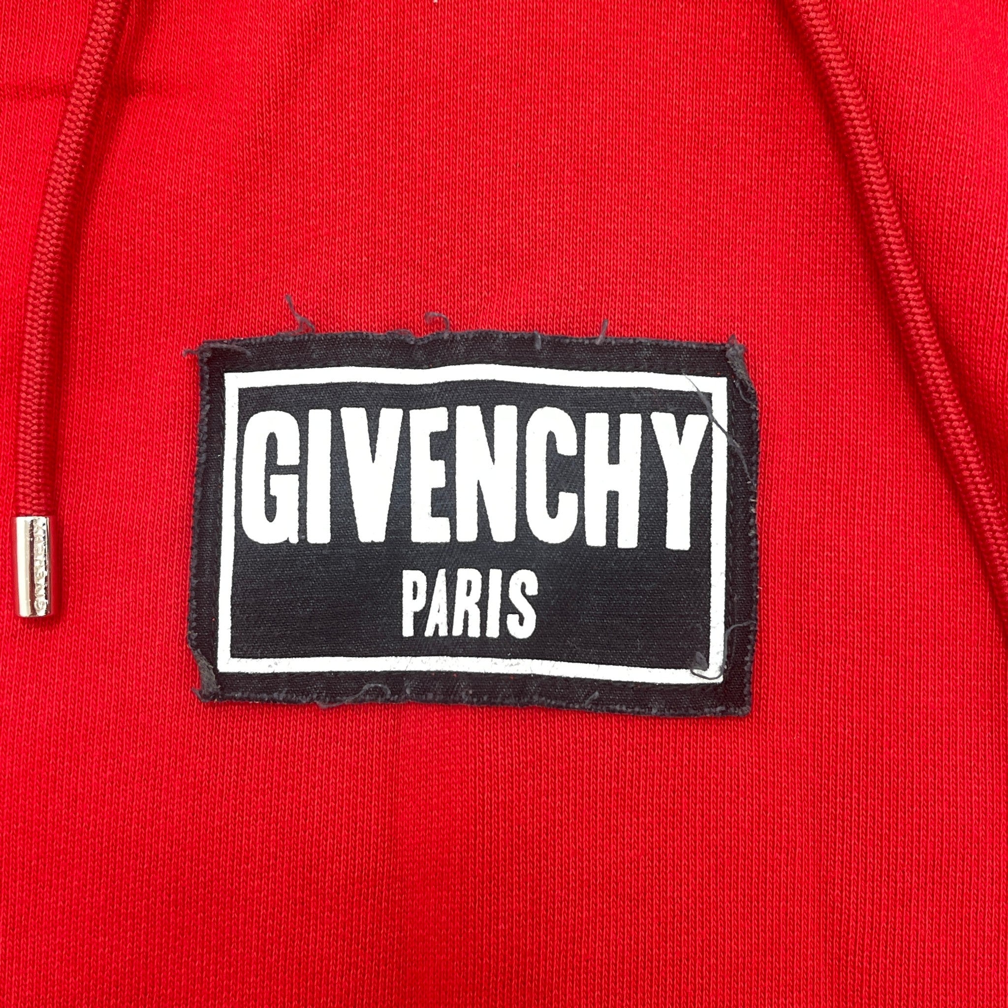 Men's Distressed Logo Patch Hoodie Red Size XS