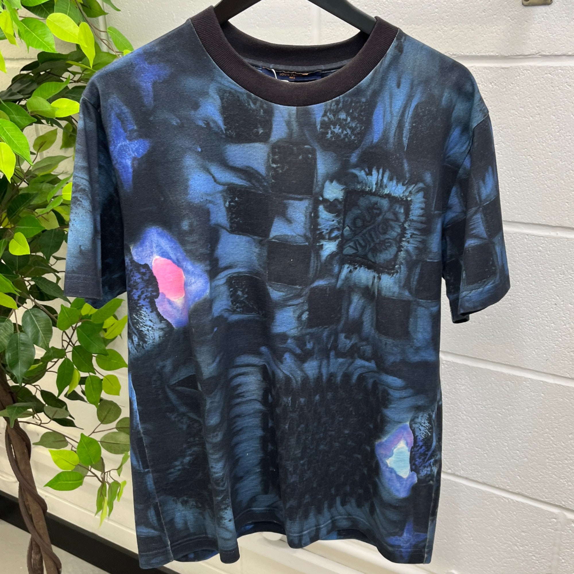 Men's Damier Salt Print T-Shirt Blue Size M