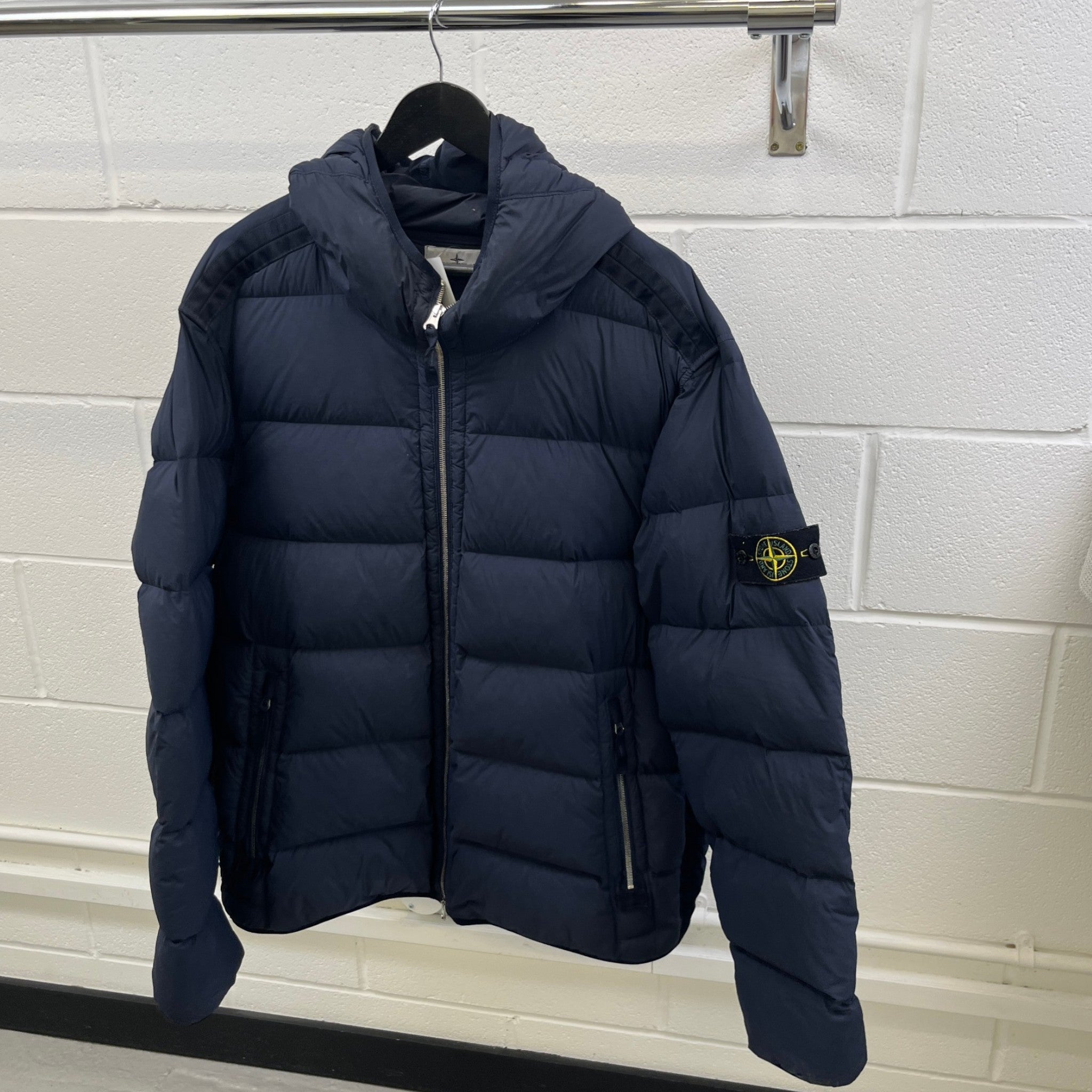 Men's Seamless Tunnel Nylon Down Jacket Navy Size XL