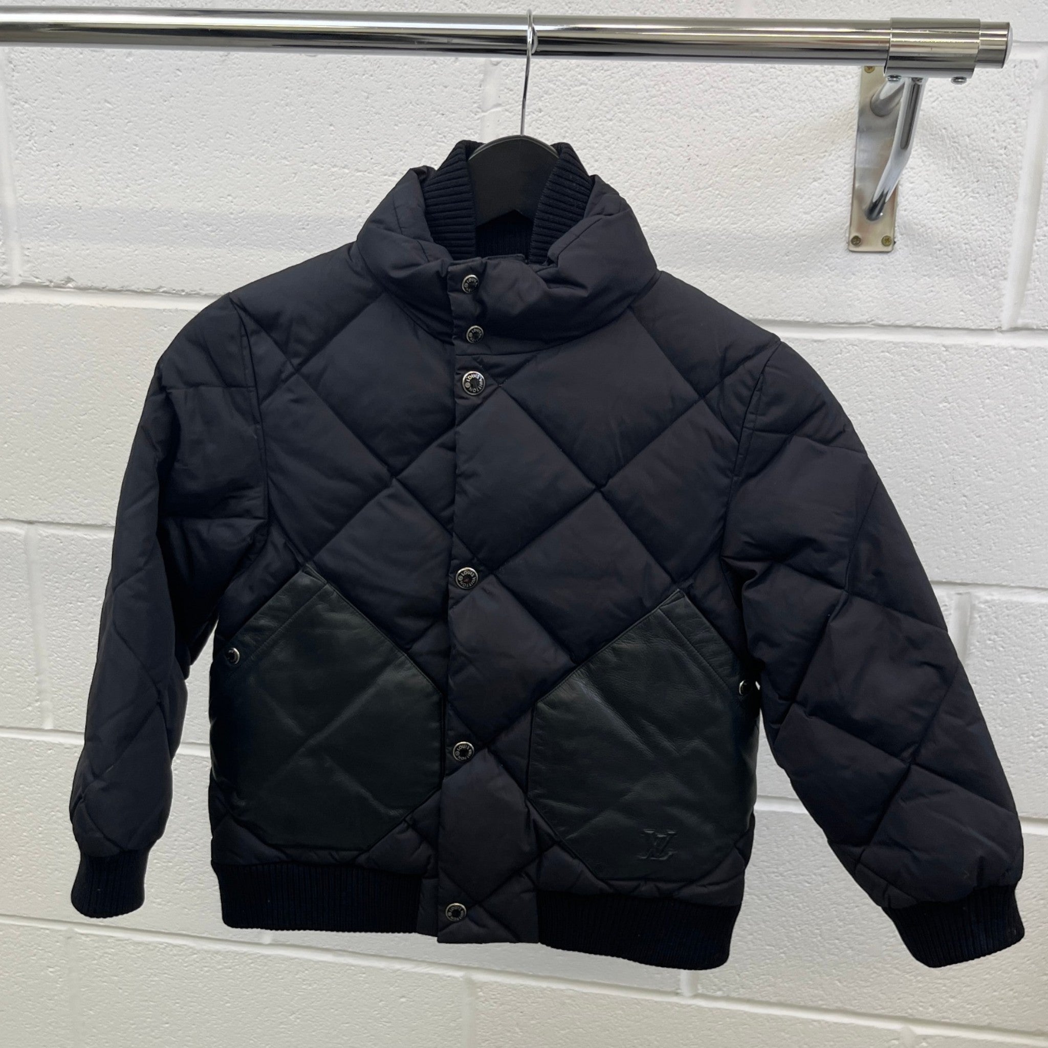 Men's Lv Quilted & Leather Kids Boys Age 6 Down Jacket Black Size XXS