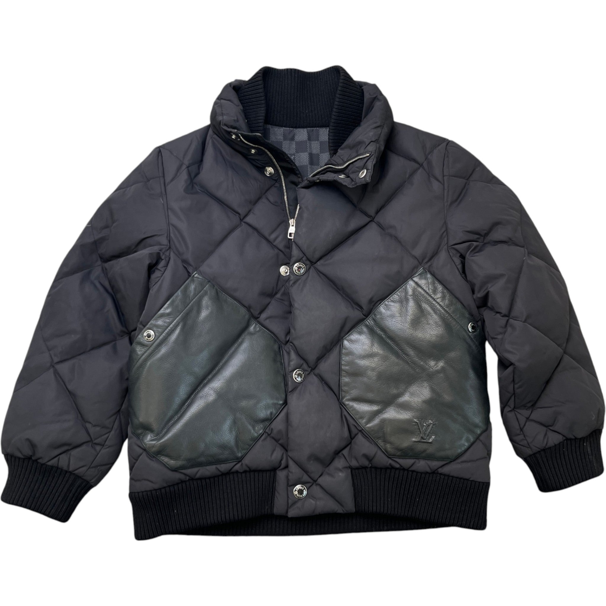 Men's Lv Quilted & Leather Kids Boys Age 6 Down Jacket Black Size XXS