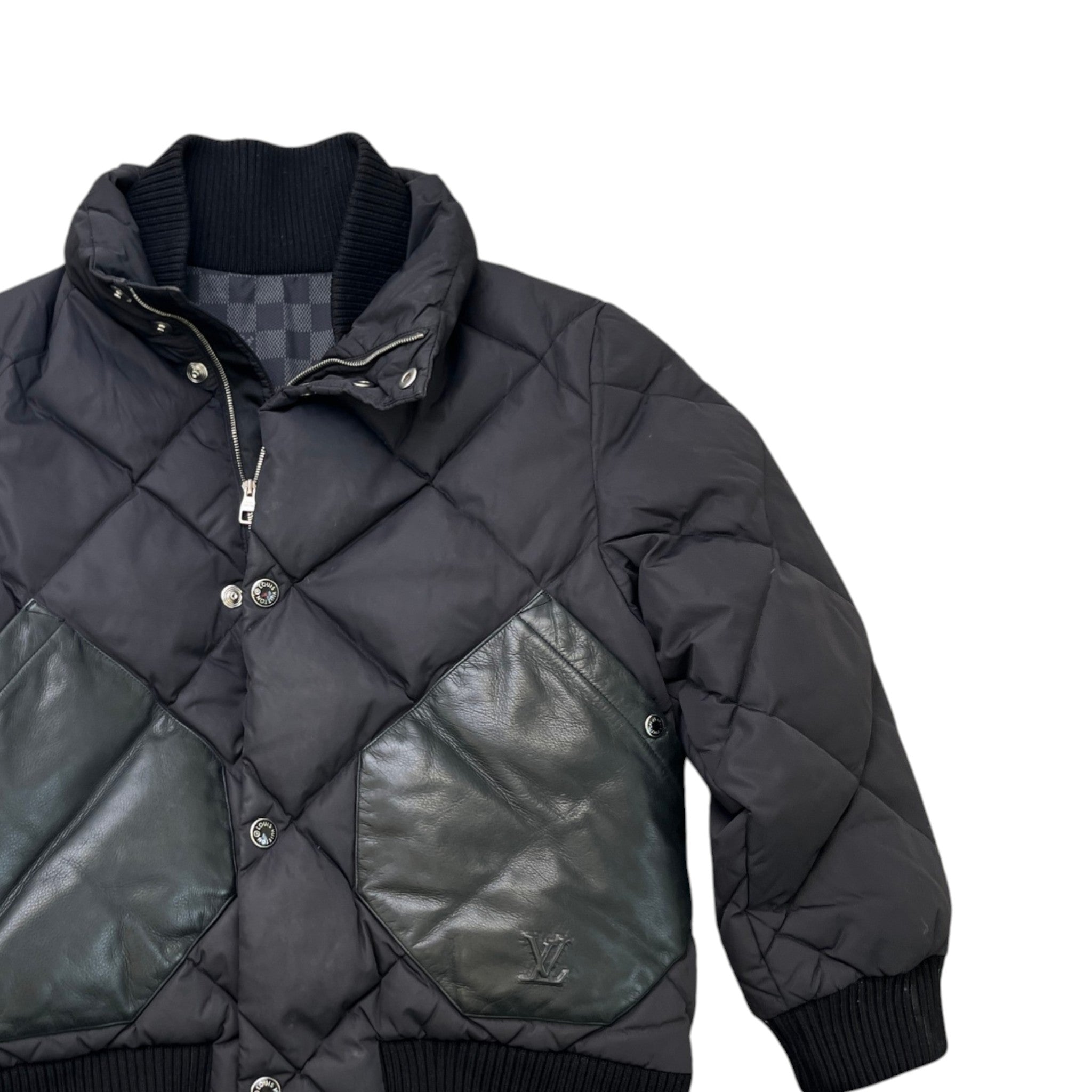 Men's Lv Quilted & Leather Kids Boys Age 6 Down Jacket Black Size XXS