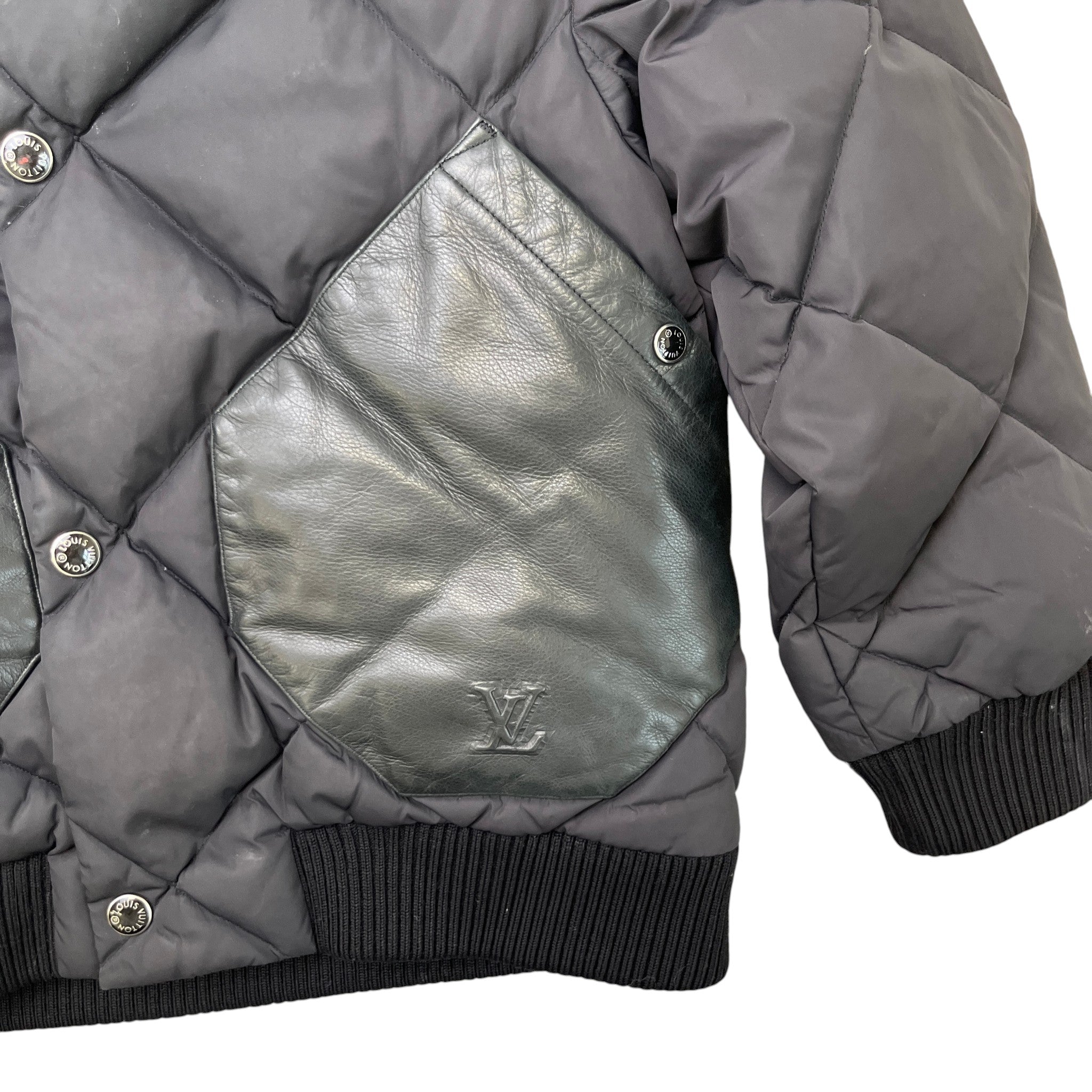 Men's Lv Quilted & Leather Kids Boys Age 6 Down Jacket Black Size XXS