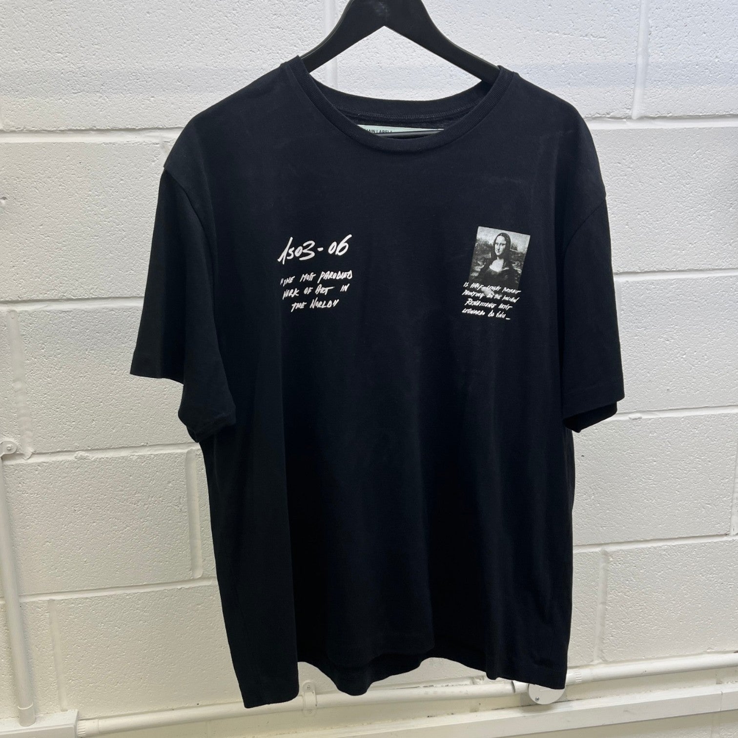 Men's Mona Lisa Print T-Shirt Black Size S