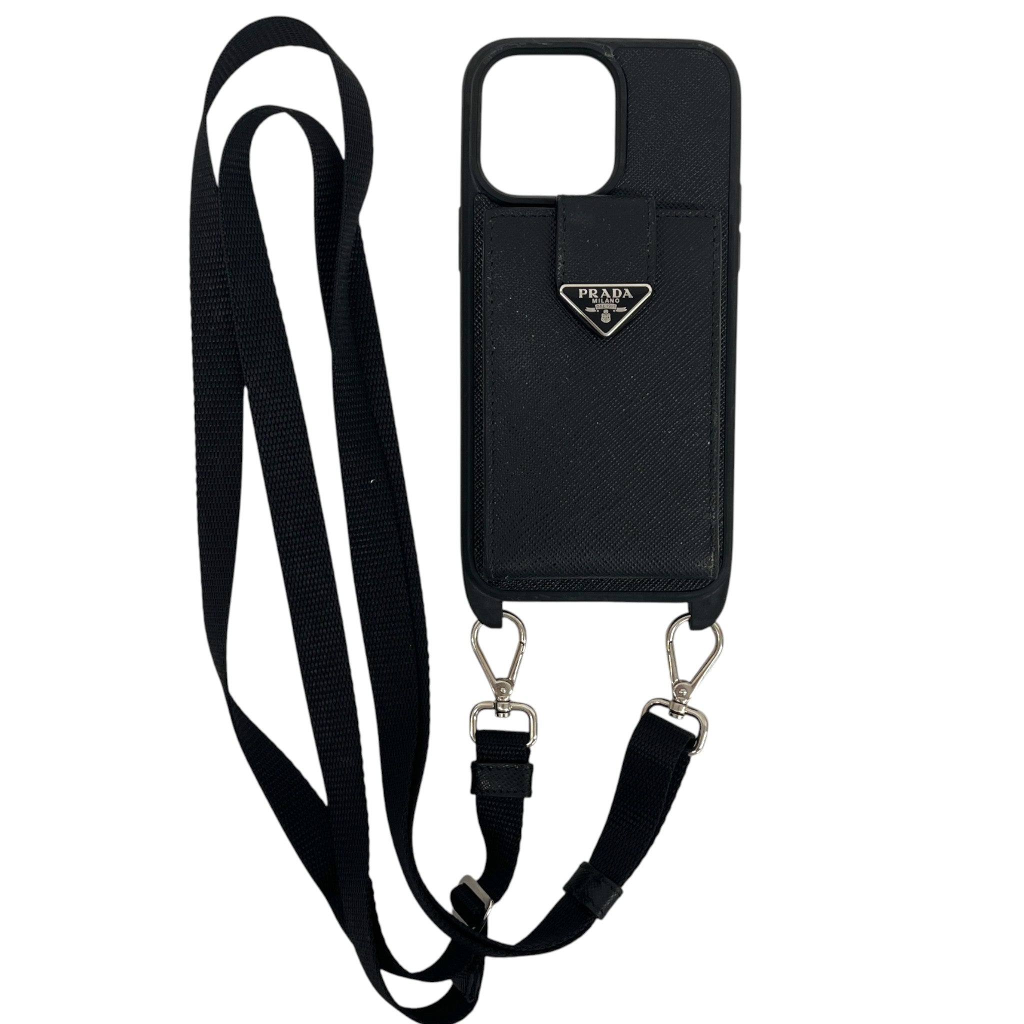 Men's Saffiano Detachable Strap Phone Case Black