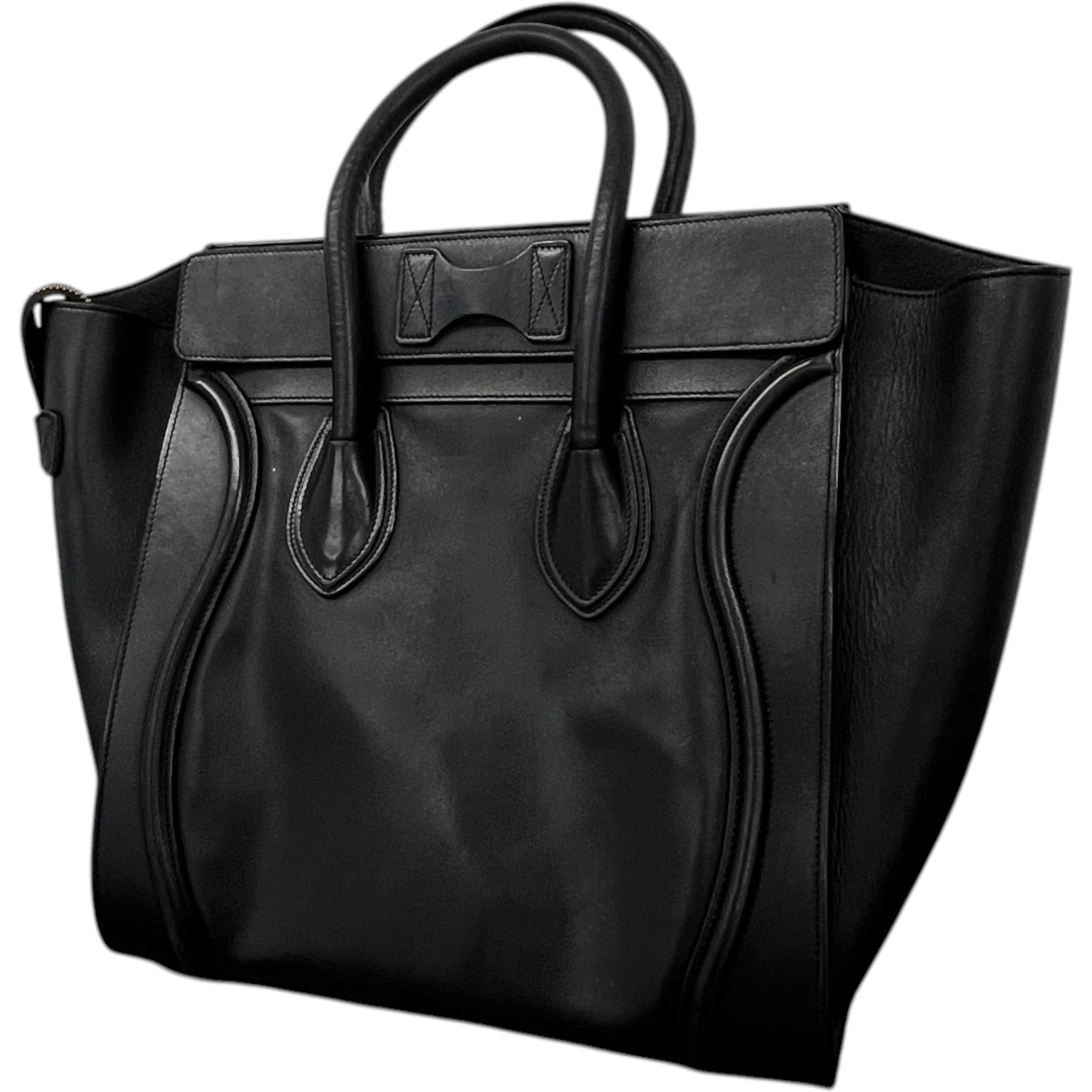 Women's Luggage Grained Calfskin Handbag Black