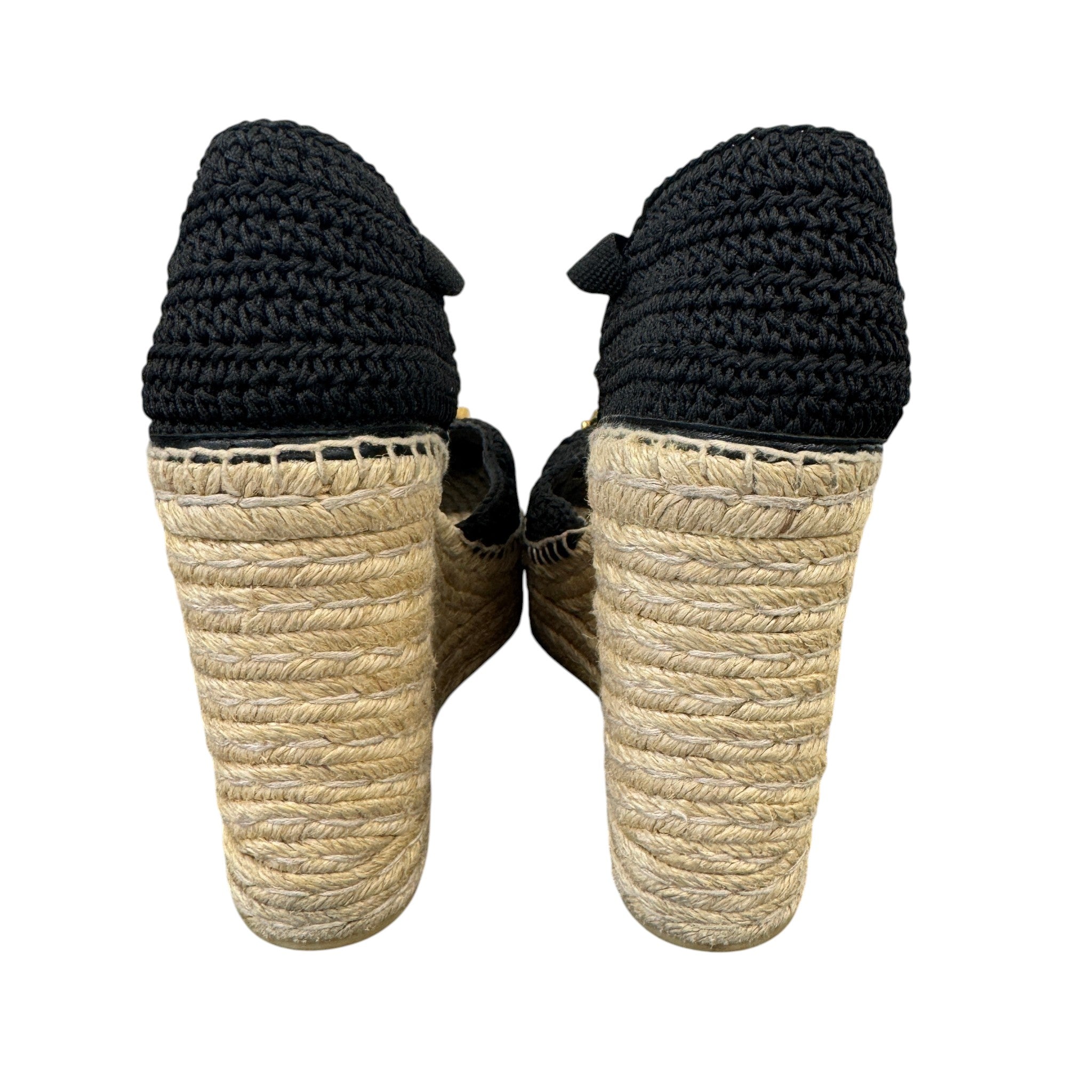 Women's Crochet Lilibeth Logo Embellished Platform Wedge Espadrilles Black Size EU 36 / UK 3