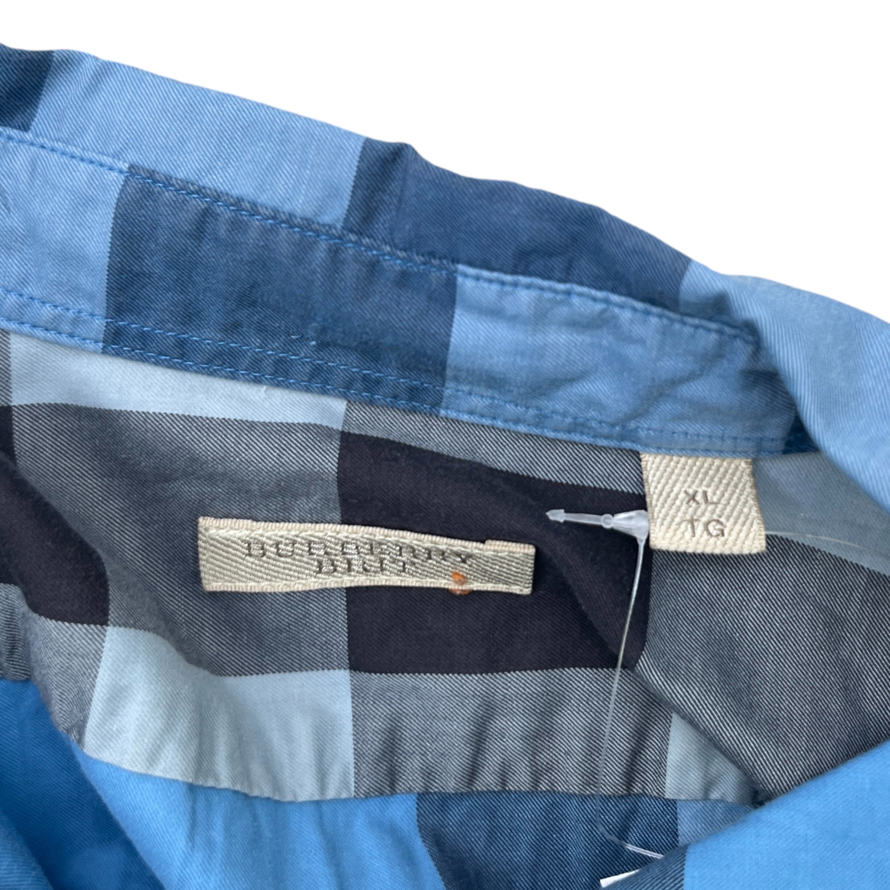 Men's Check Print Short Sleeve Shirt Blue Size XL