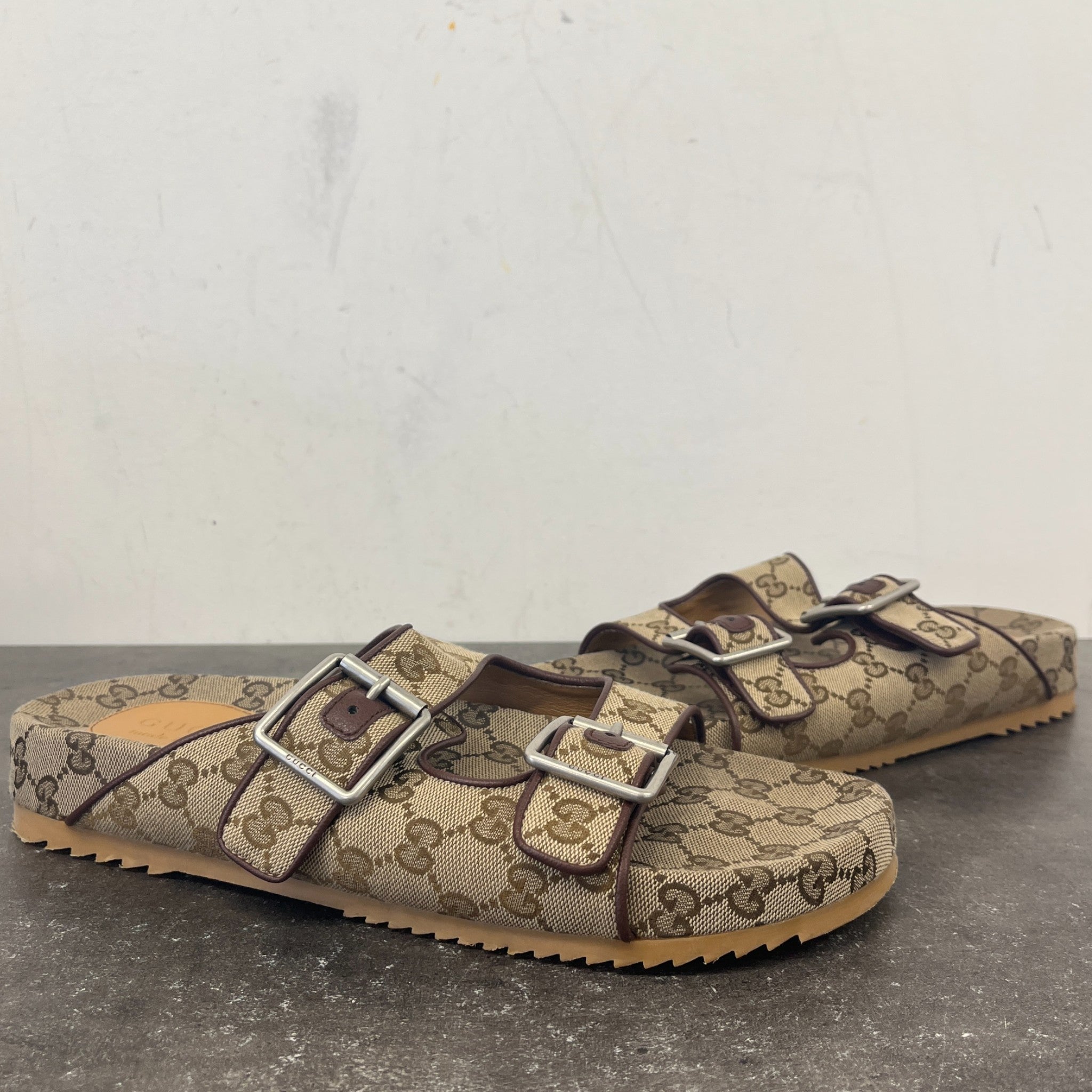 Men's Gg Monogram Buckle Sandals Brown Size EU 44 / UK 10