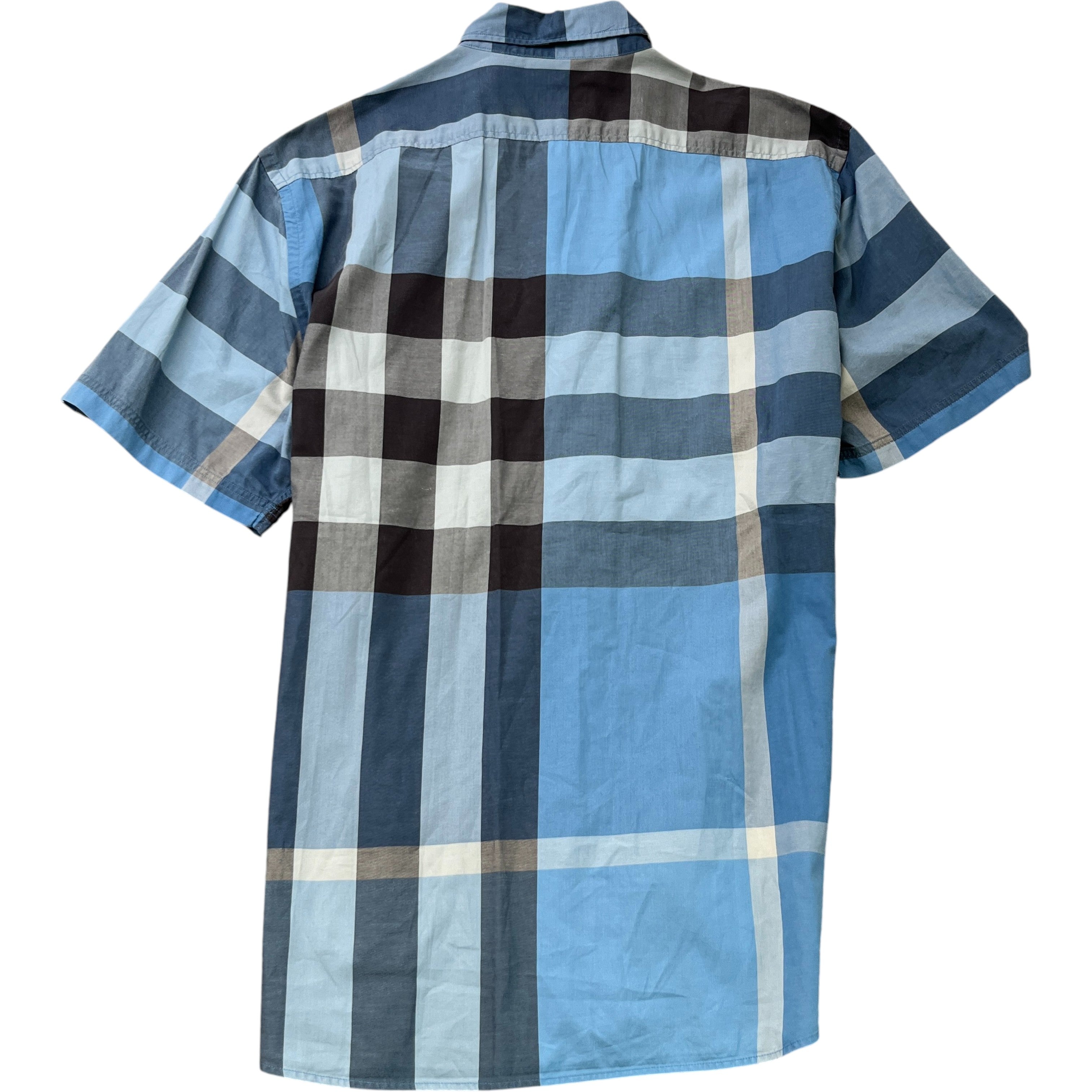 Men's Check Print Short Sleeve Shirt Blue Size XL