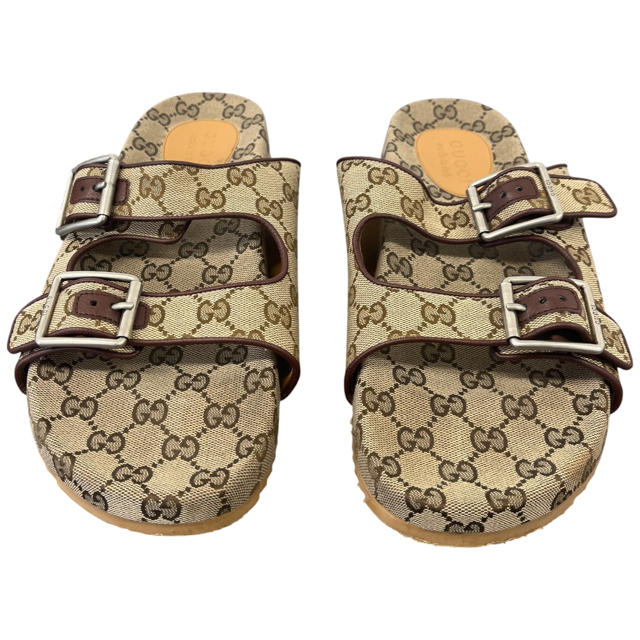 Men's Gg Monogram Buckle Sandals Brown Size EU 44 / UK 10