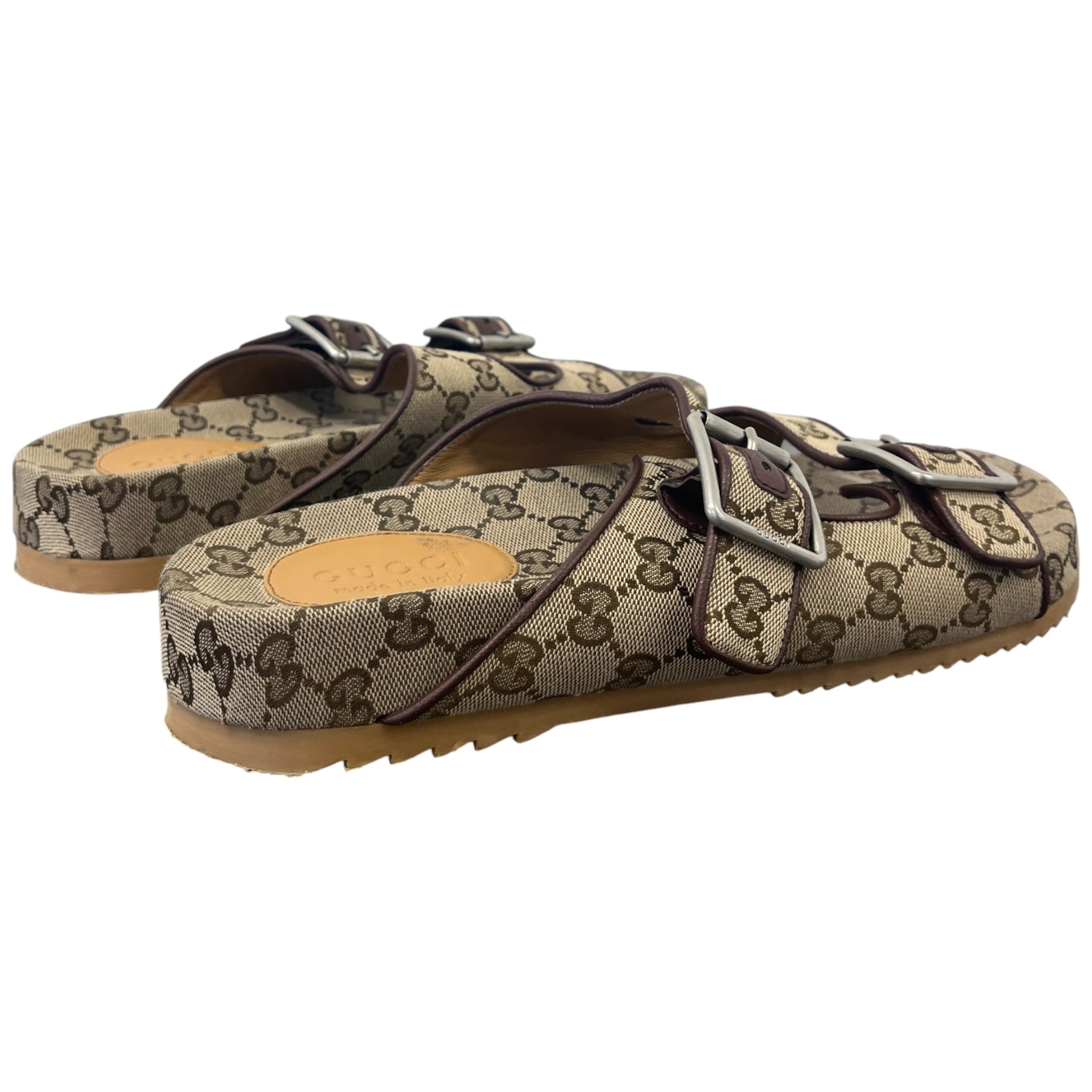 Men's Gg Monogram Buckle Sandals Brown Size EU 44 / UK 10