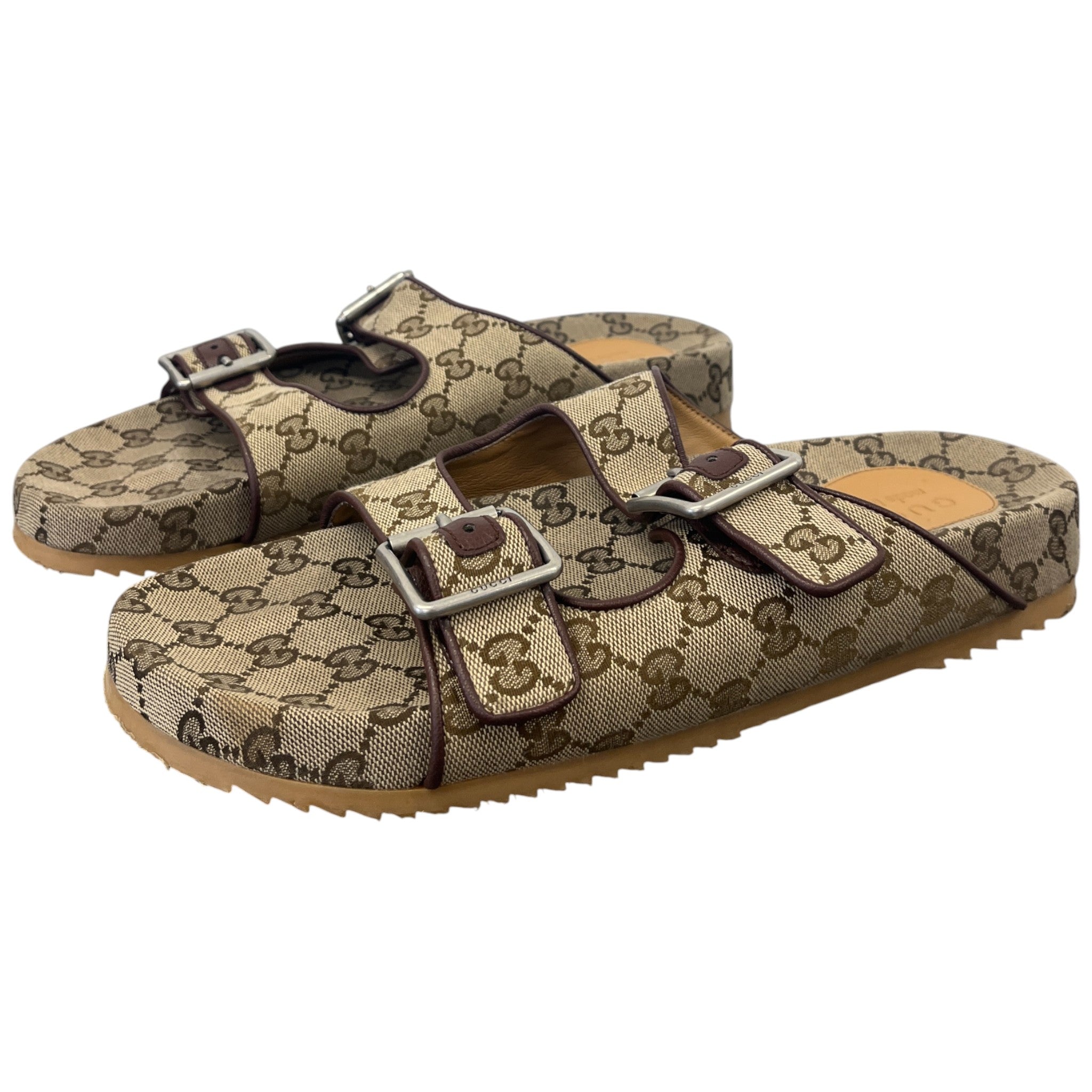 Men's Gg Monogram Buckle Sandals Brown Size EU 44 / UK 10