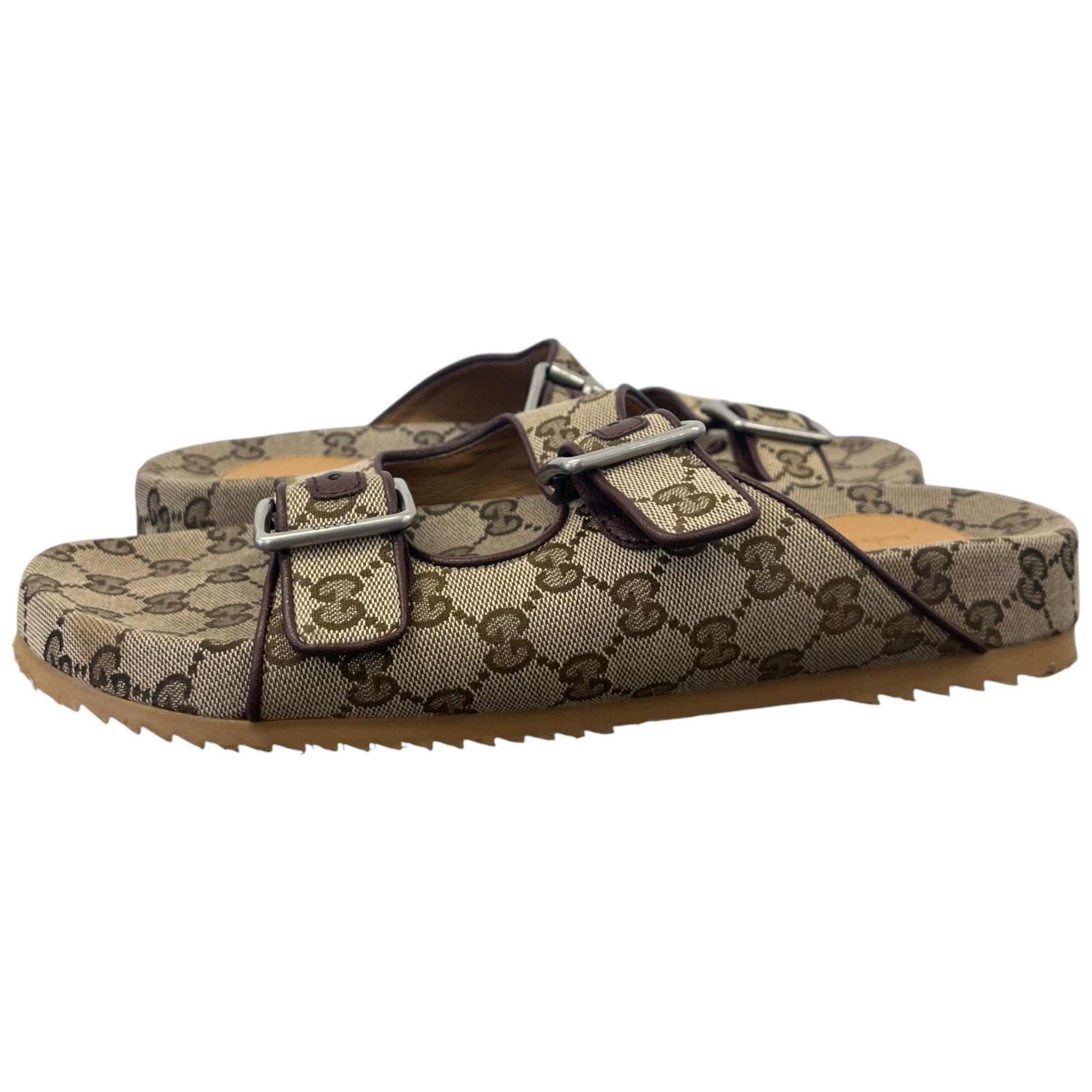 Men's Gg Monogram Buckle Sandals Brown Size EU 44 / UK 10