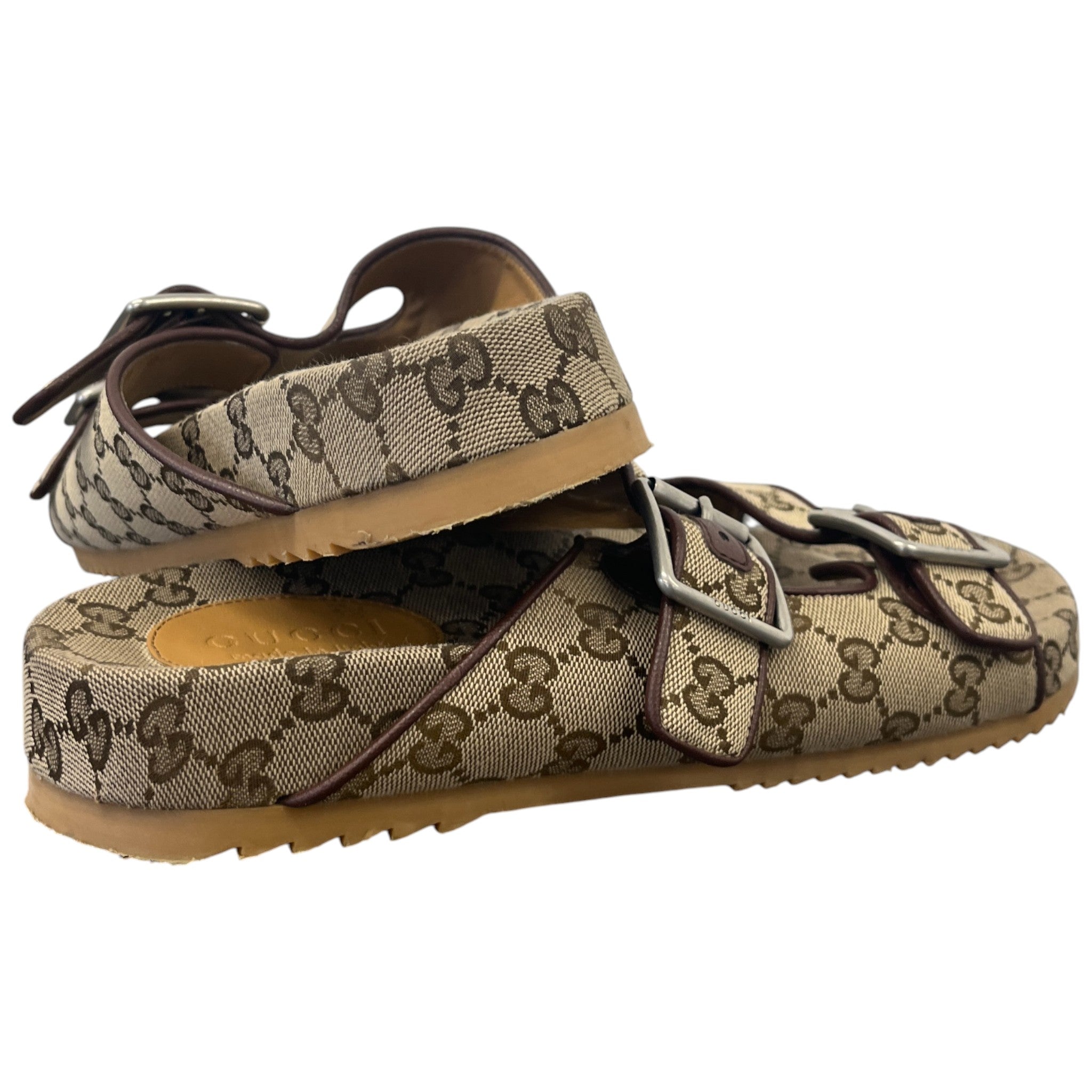 Men's Gg Monogram Buckle Sandals Brown Size EU 44 / UK 10
