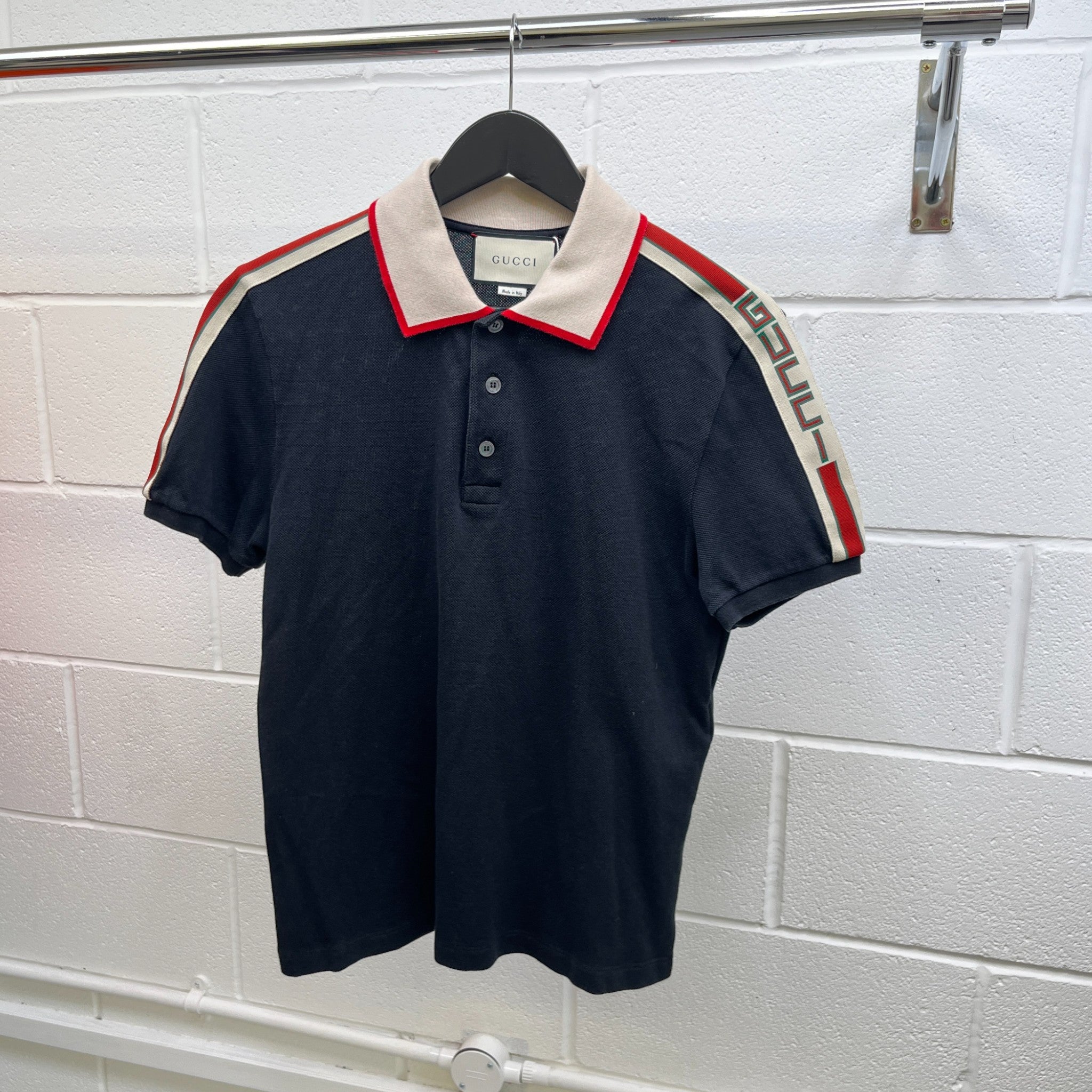 Men's Tape Logo Polo Shirt Black Size M