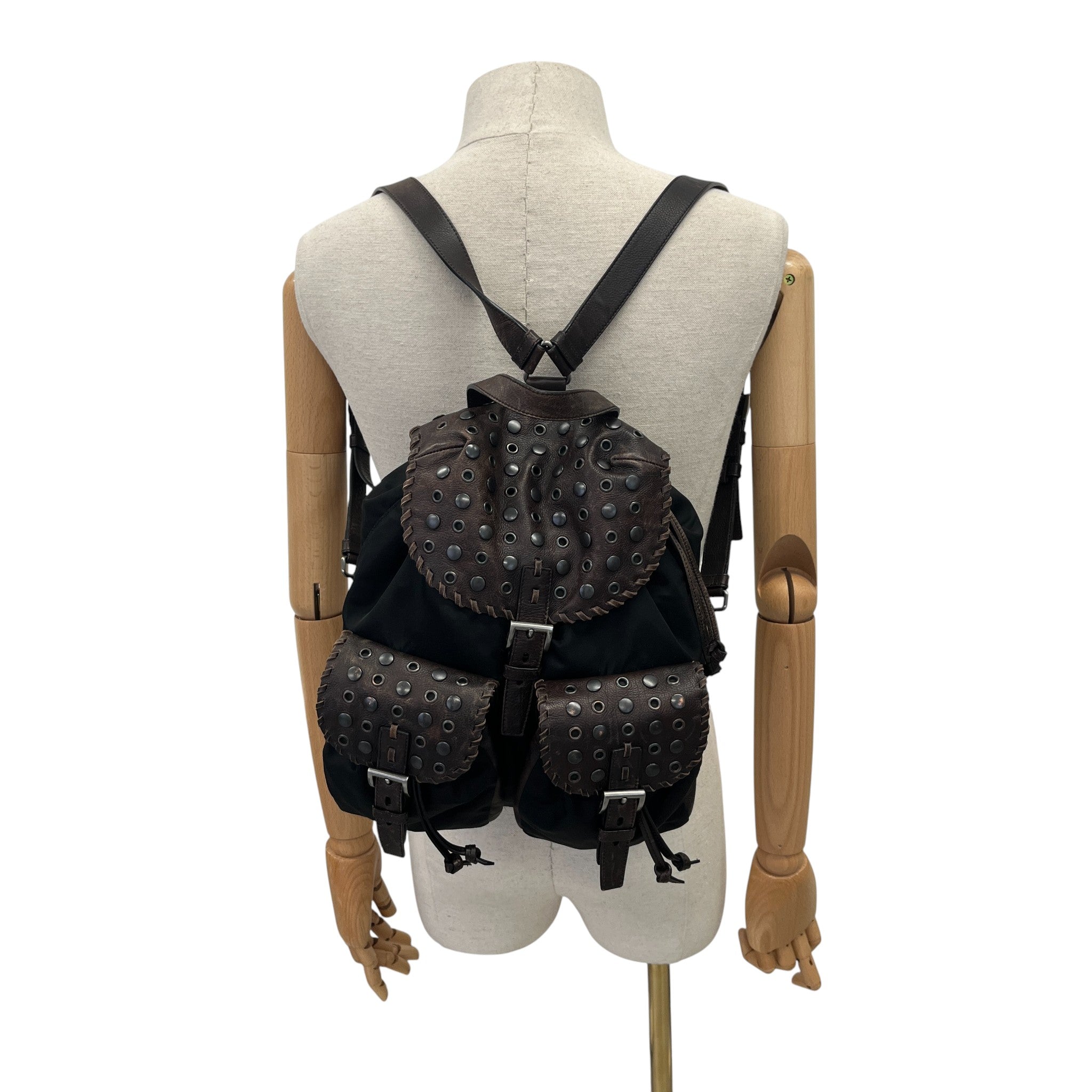 Women's Studded Leather Backpack Black