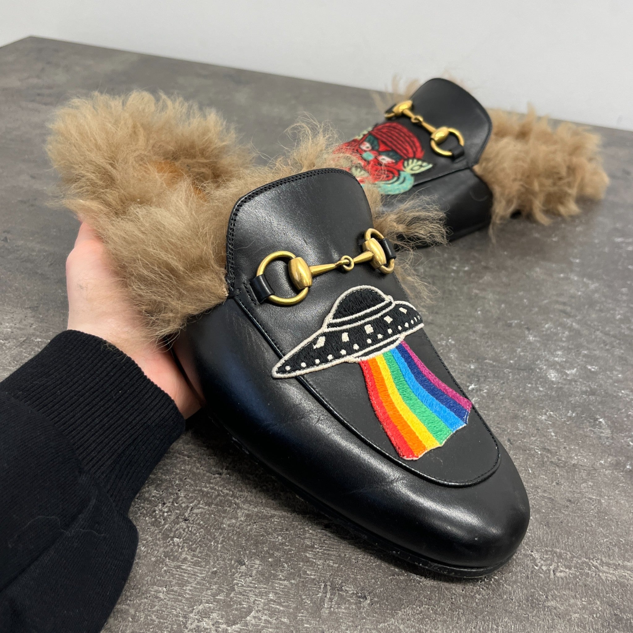 Men's Princetown Fur Loafers Black Size EU 41.5 / UK 7.5