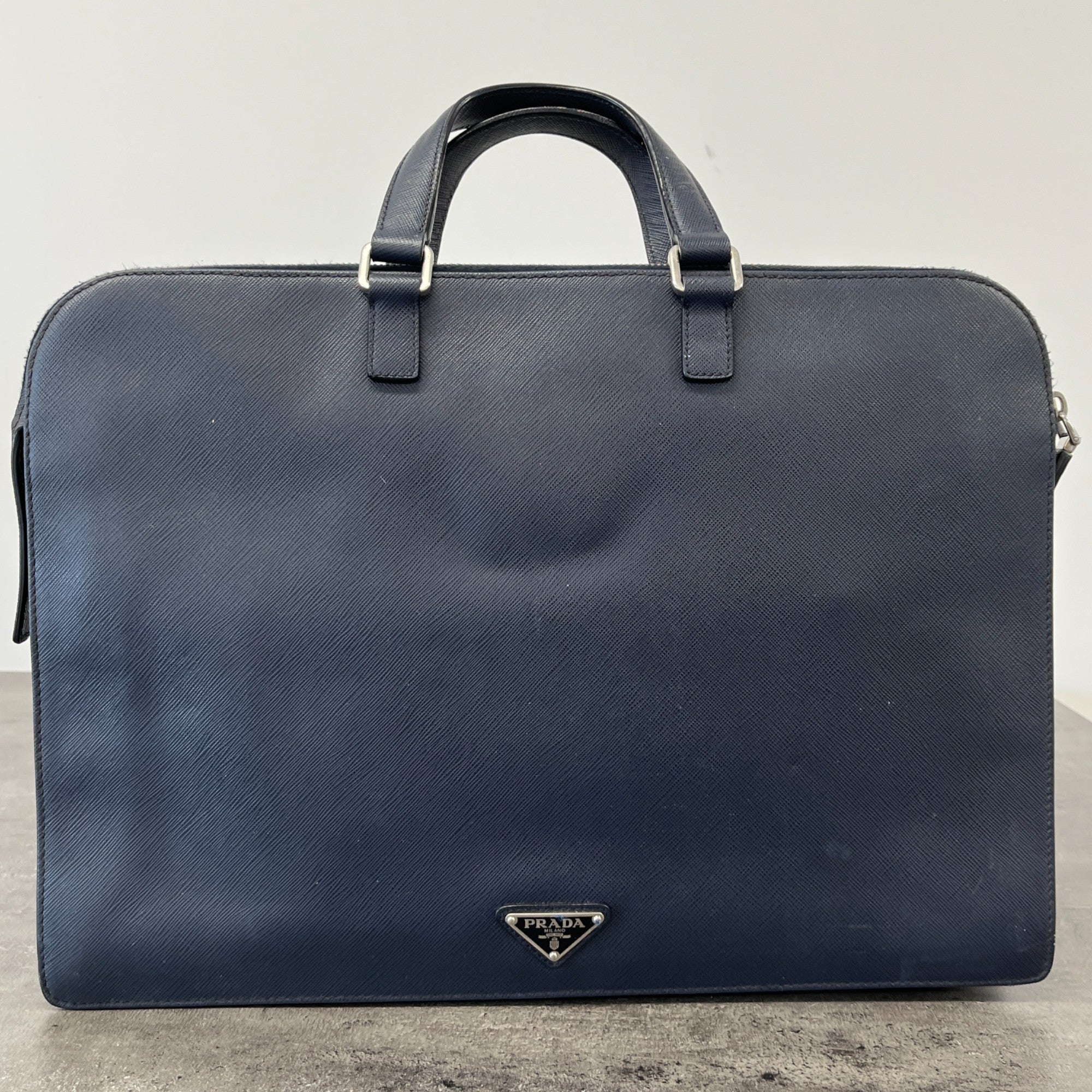 Men's Plaque Logo Briefcase Bag Navy
