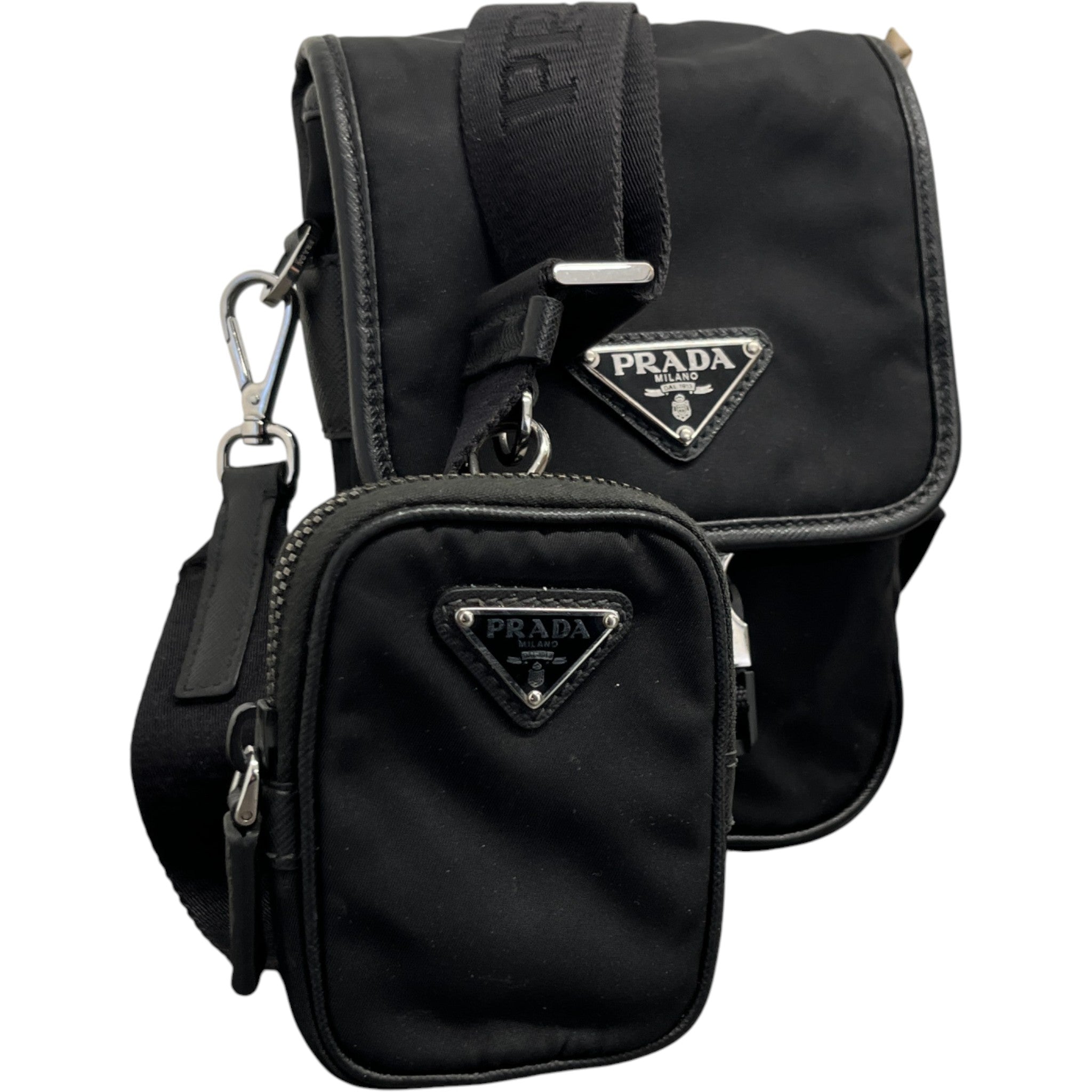 Men's Re-Nylon Plaque Logo Messenger Bag Black