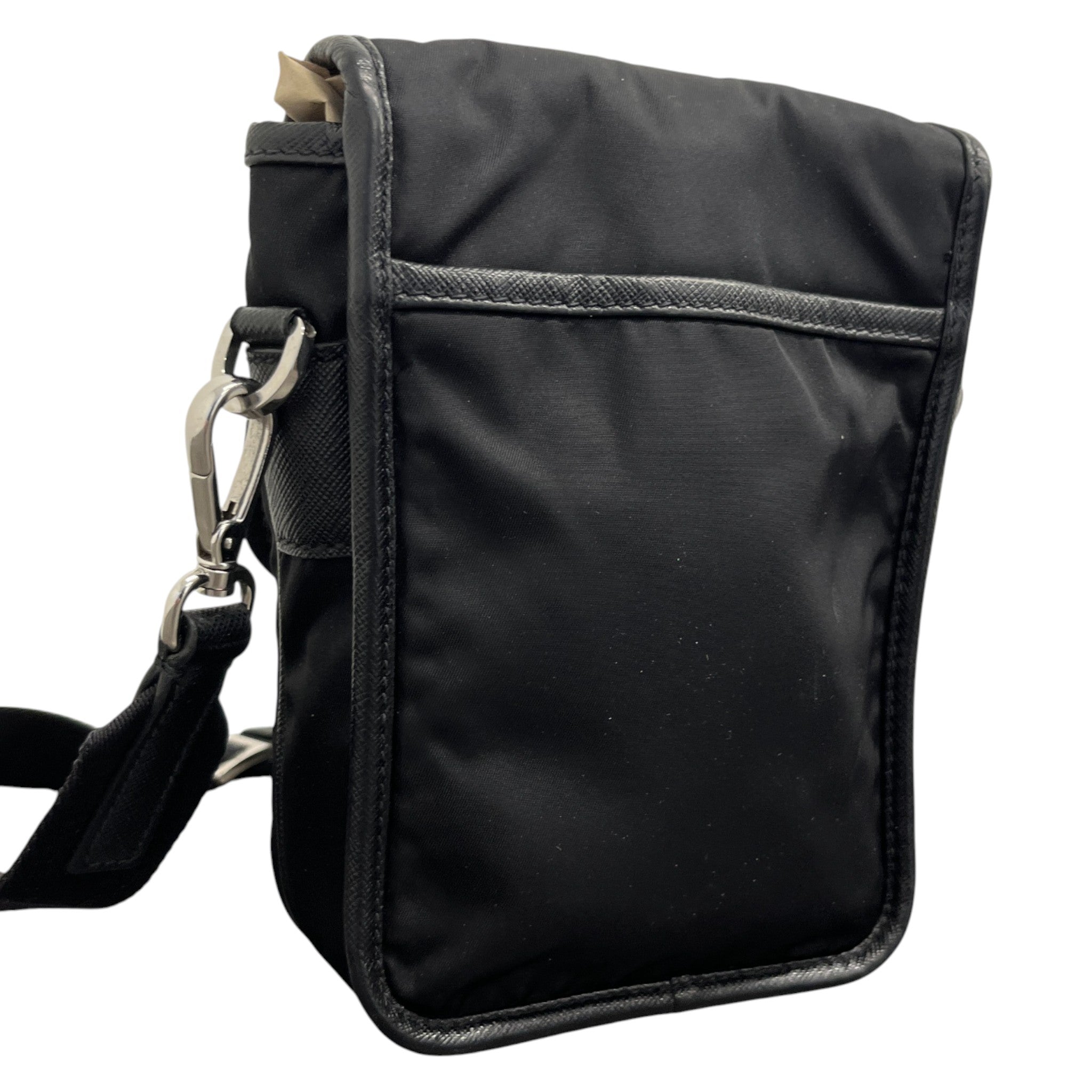 Men's Re-Nylon Plaque Logo Messenger Bag Black