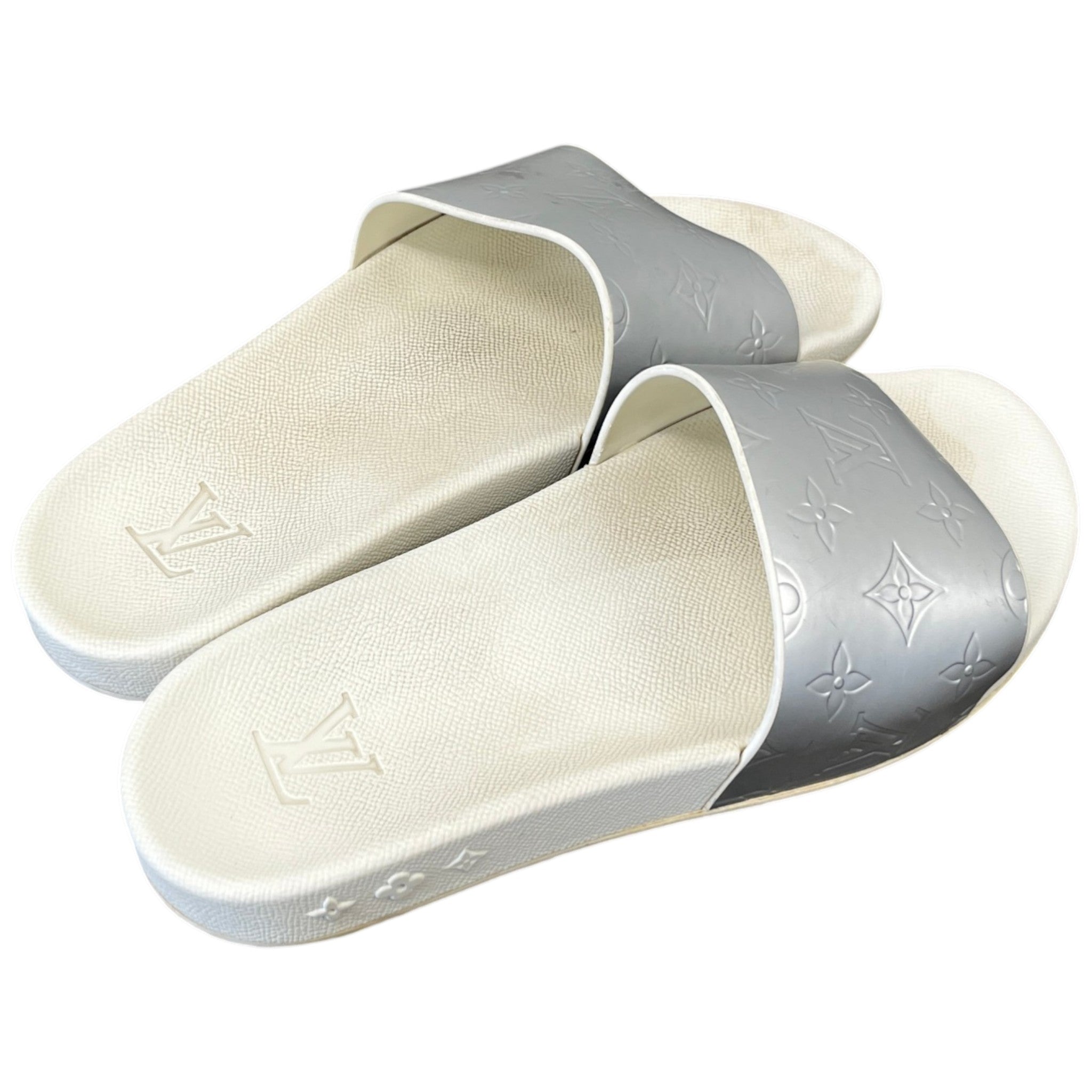 Men's Monogram Waterfront Mules Slides Silver Size EU 42 / UK 8