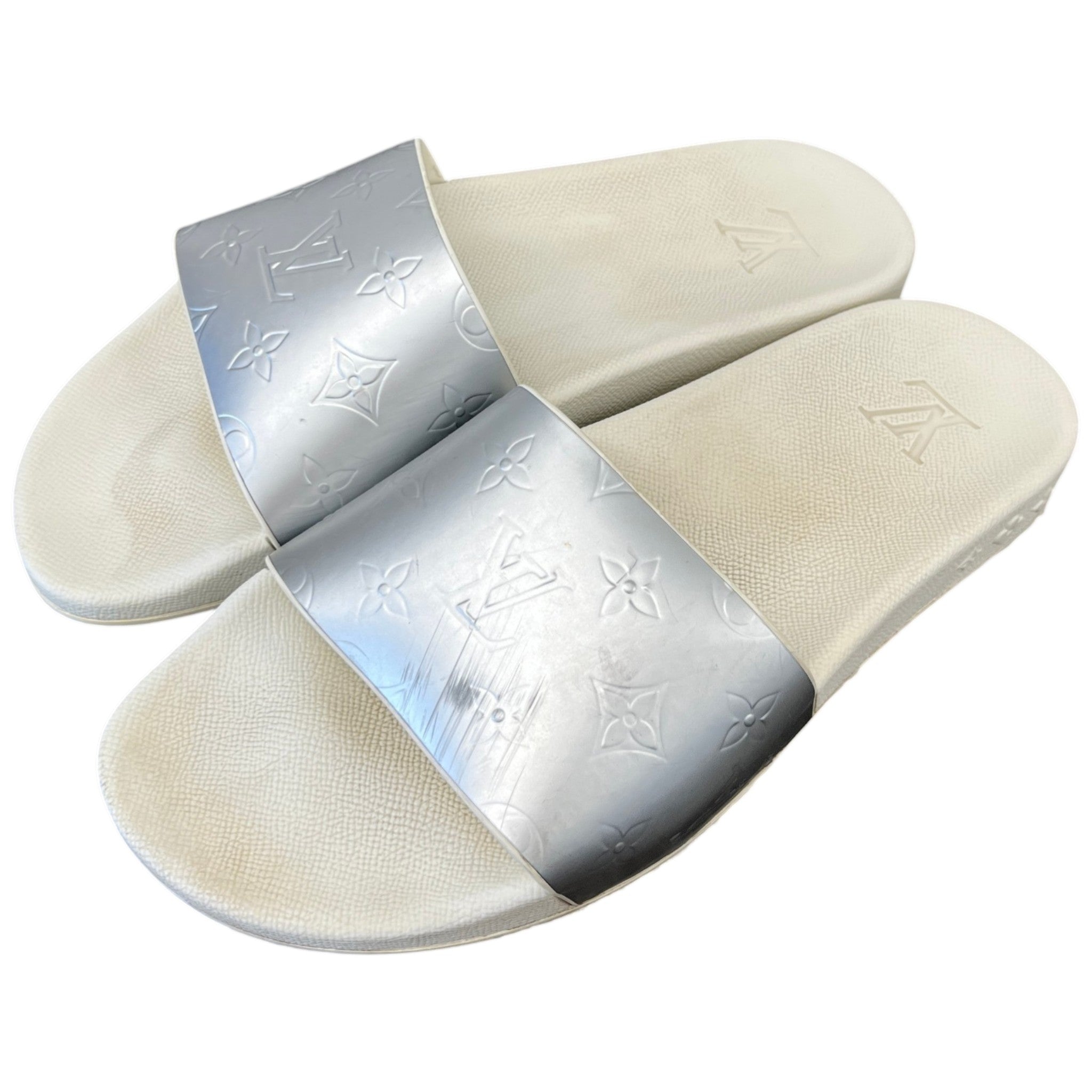 Men's Monogram Waterfront Mules Slides Silver Size EU 42 / UK 8