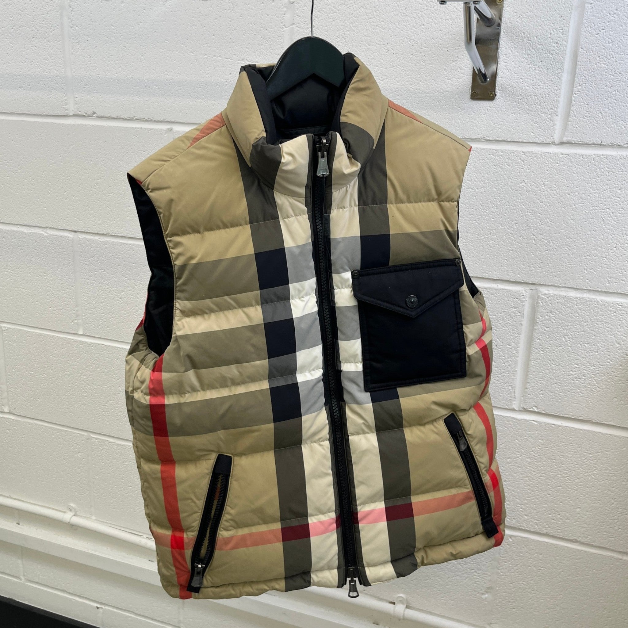 Men's Checkered Reversible Gilet Beige Size S