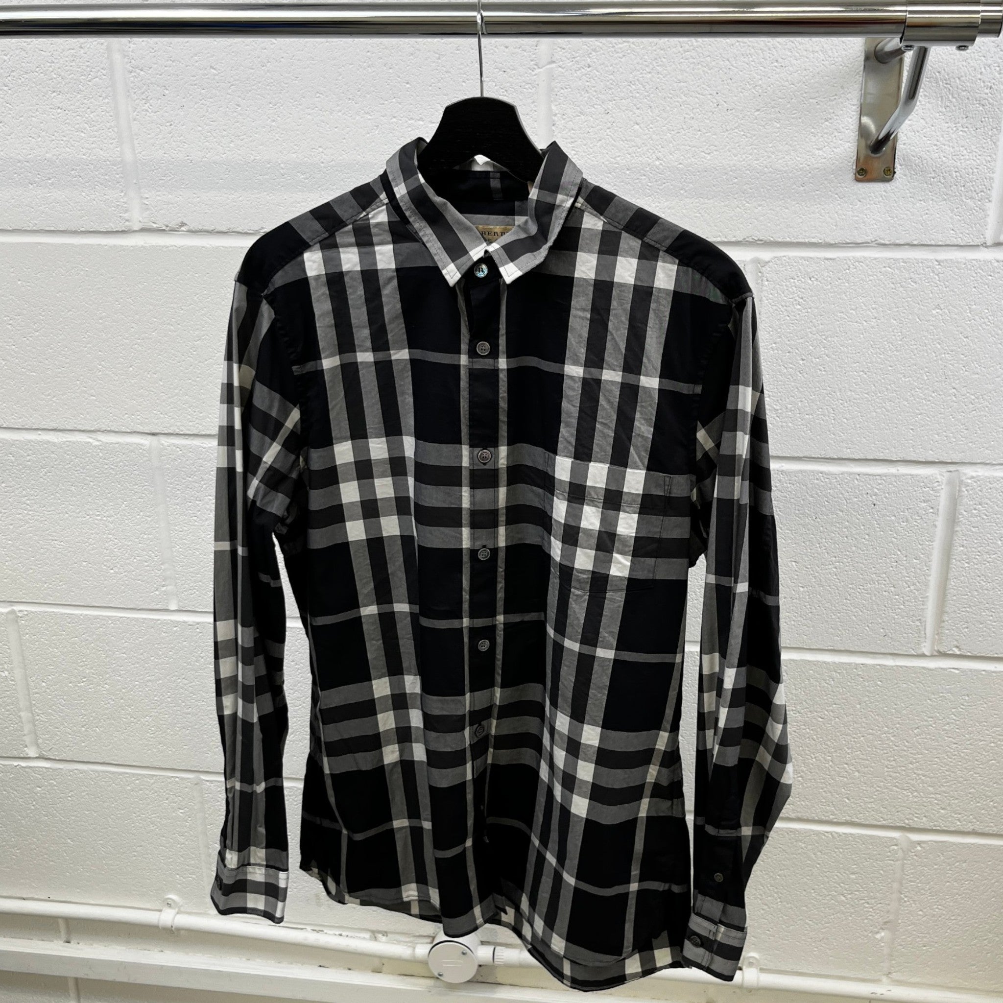 Men's Checkered Long Sleeve Shirt Black Size L