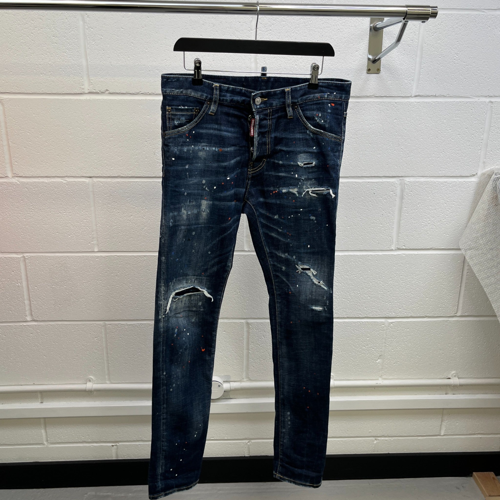 Men's Distressed Paint Splatter Jeans Blue Size IT 46 / UK 30