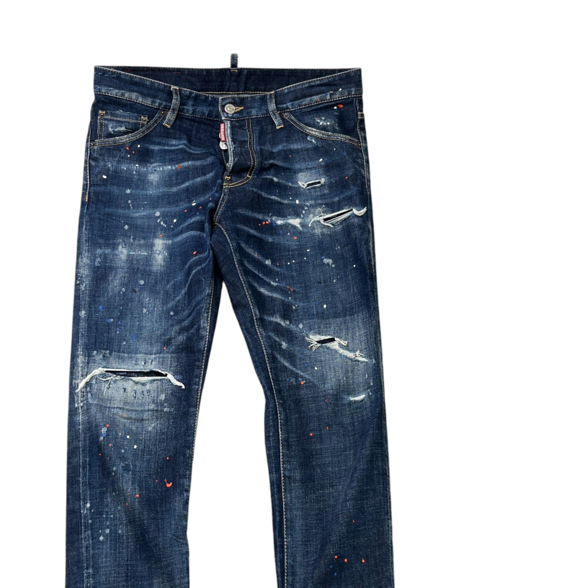 Men's Distressed Paint Splatter Jeans Blue Size IT 46 / UK 30