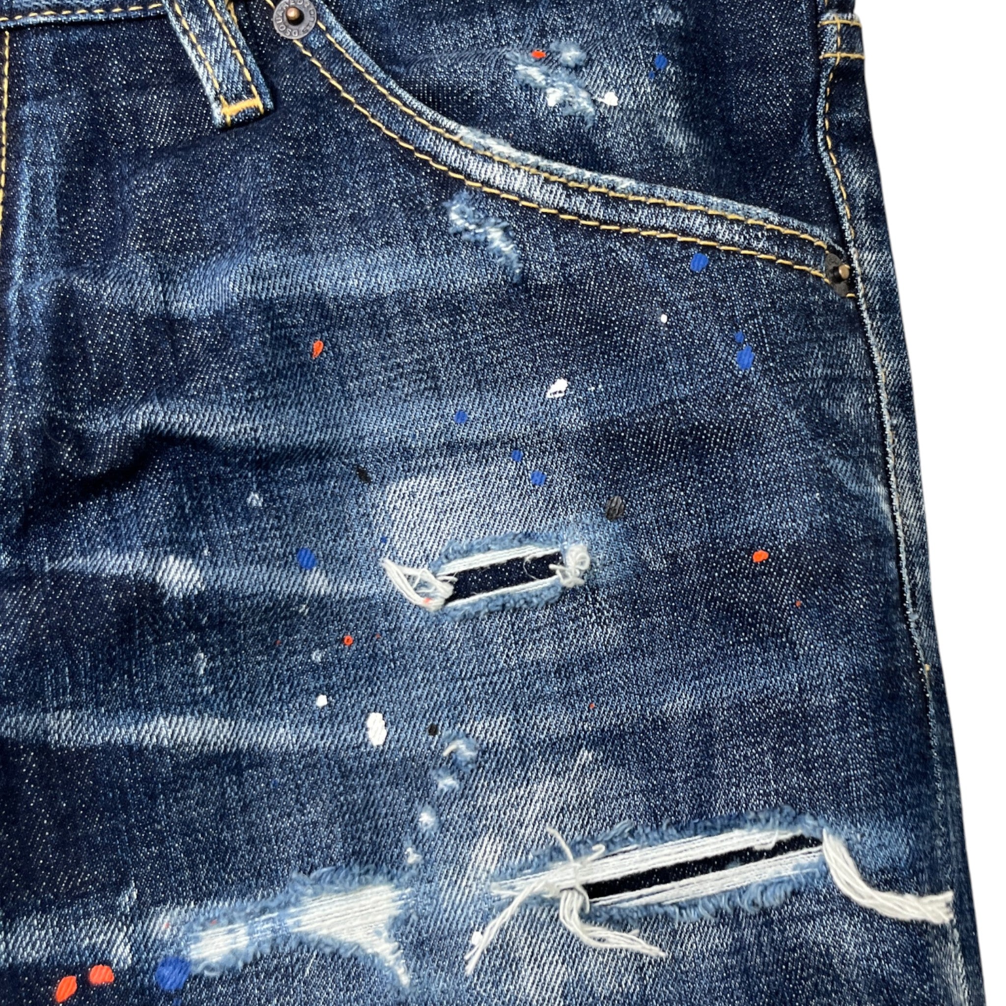 Men's Distressed Paint Splatter Jeans Blue Size IT 46 / UK 30