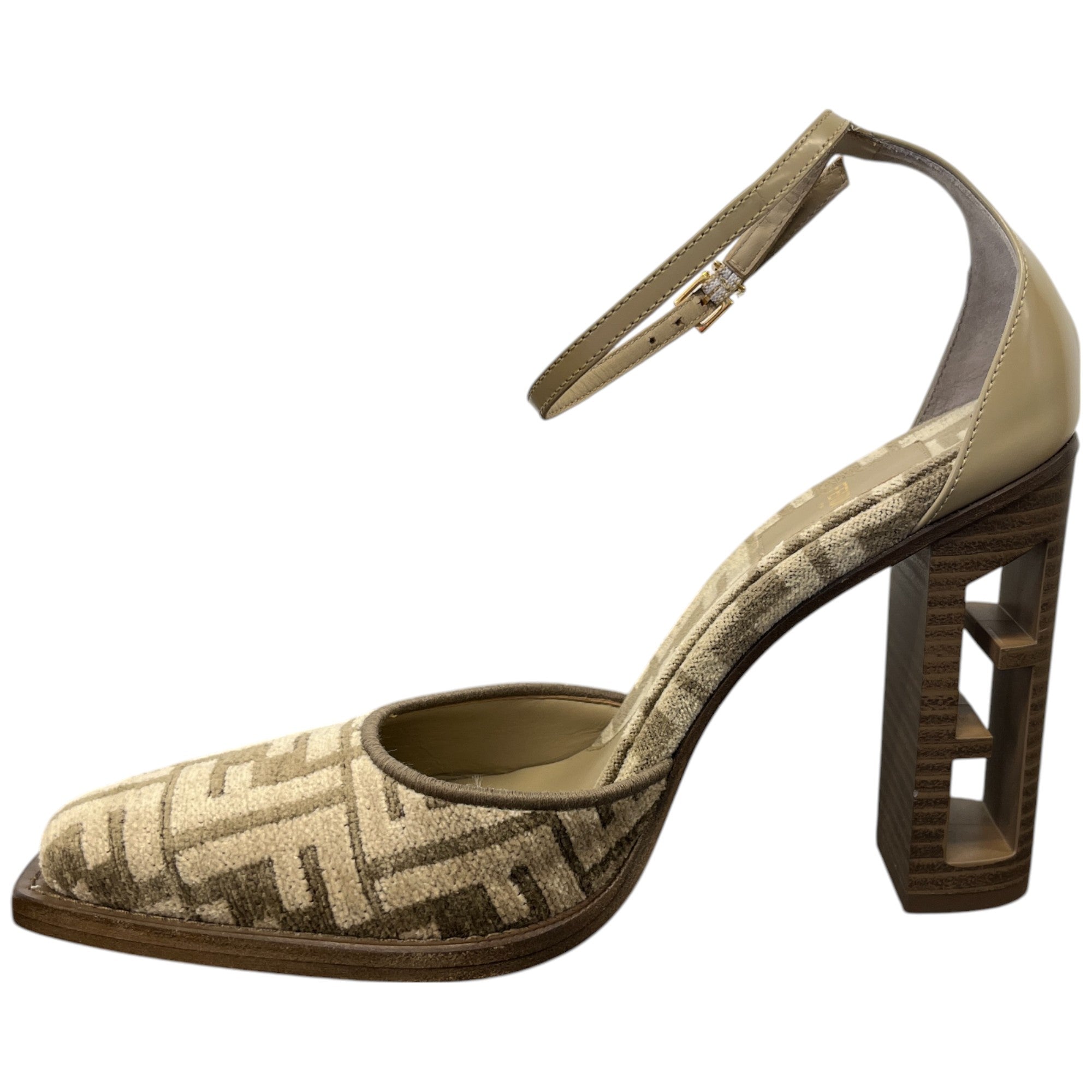 Women's Ff Cut Heels Chenille Court Ankle Strap Heels Beige Size EU 37.5 / UK 4.5