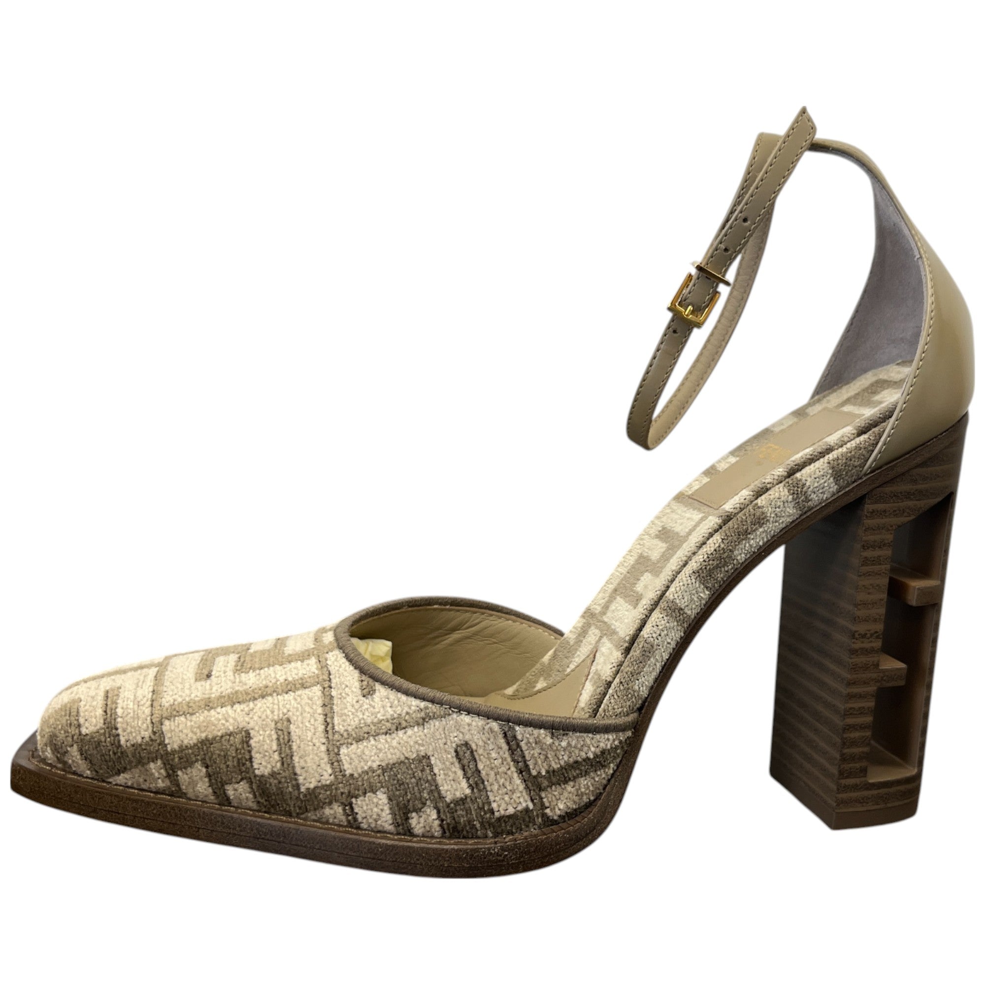 Women's Ff Cut Heels Chenille Court Ankle Strap Heels Beige Size EU 37.5 / UK 4.5