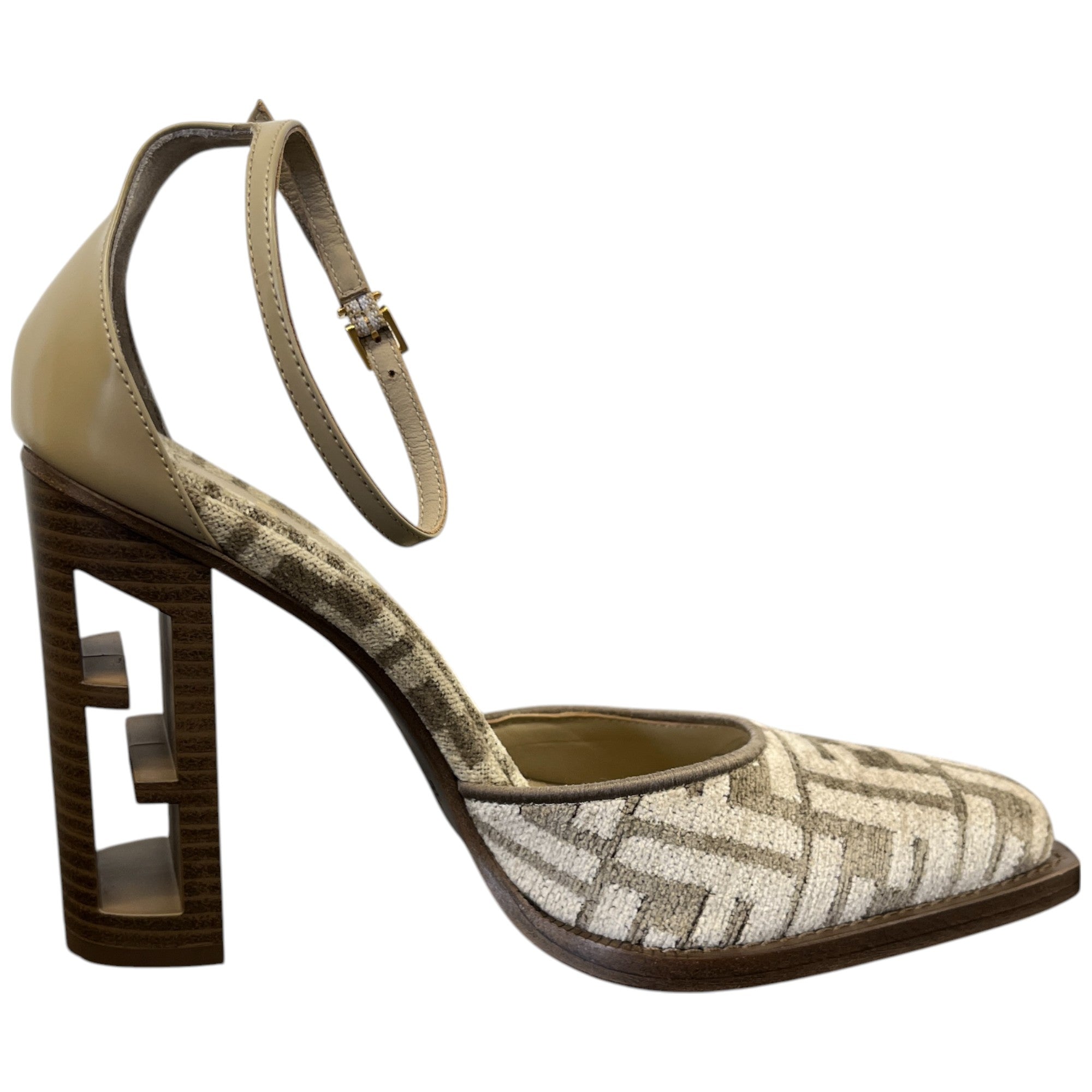 Women's Ff Cut Heels Chenille Court Ankle Strap Heels Beige Size EU 37.5 / UK 4.5