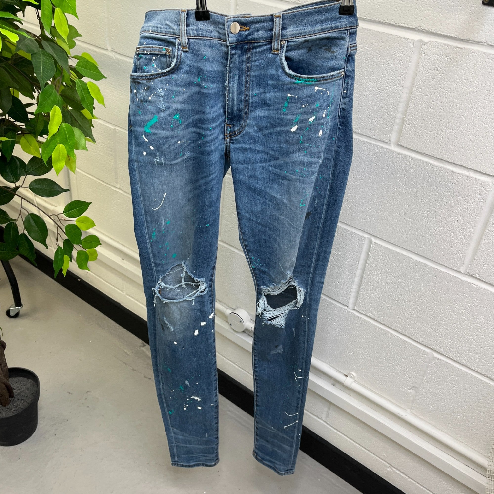 Men's Paint Splatter Jeans Blue Size Waist 31"