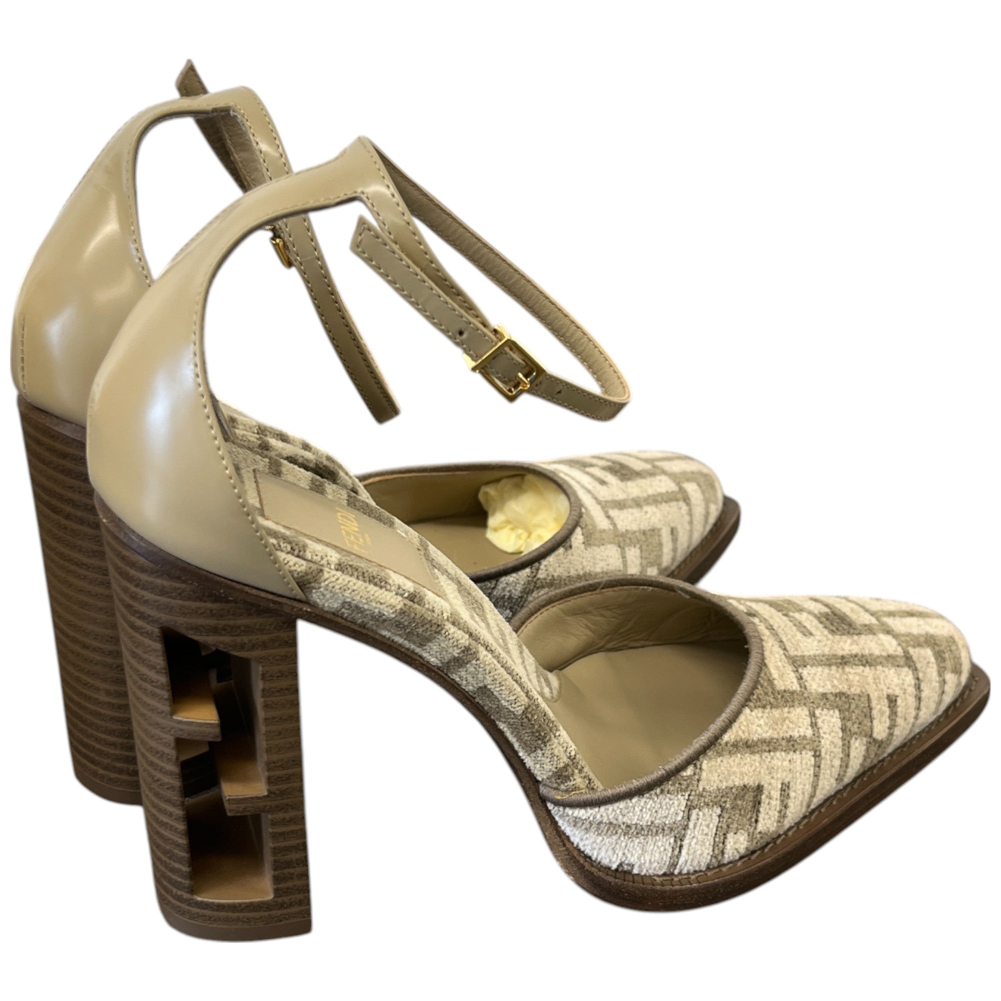 Women's Ff Cut Heels Chenille Court Ankle Strap Heels Beige Size EU 37.5 / UK 4.5