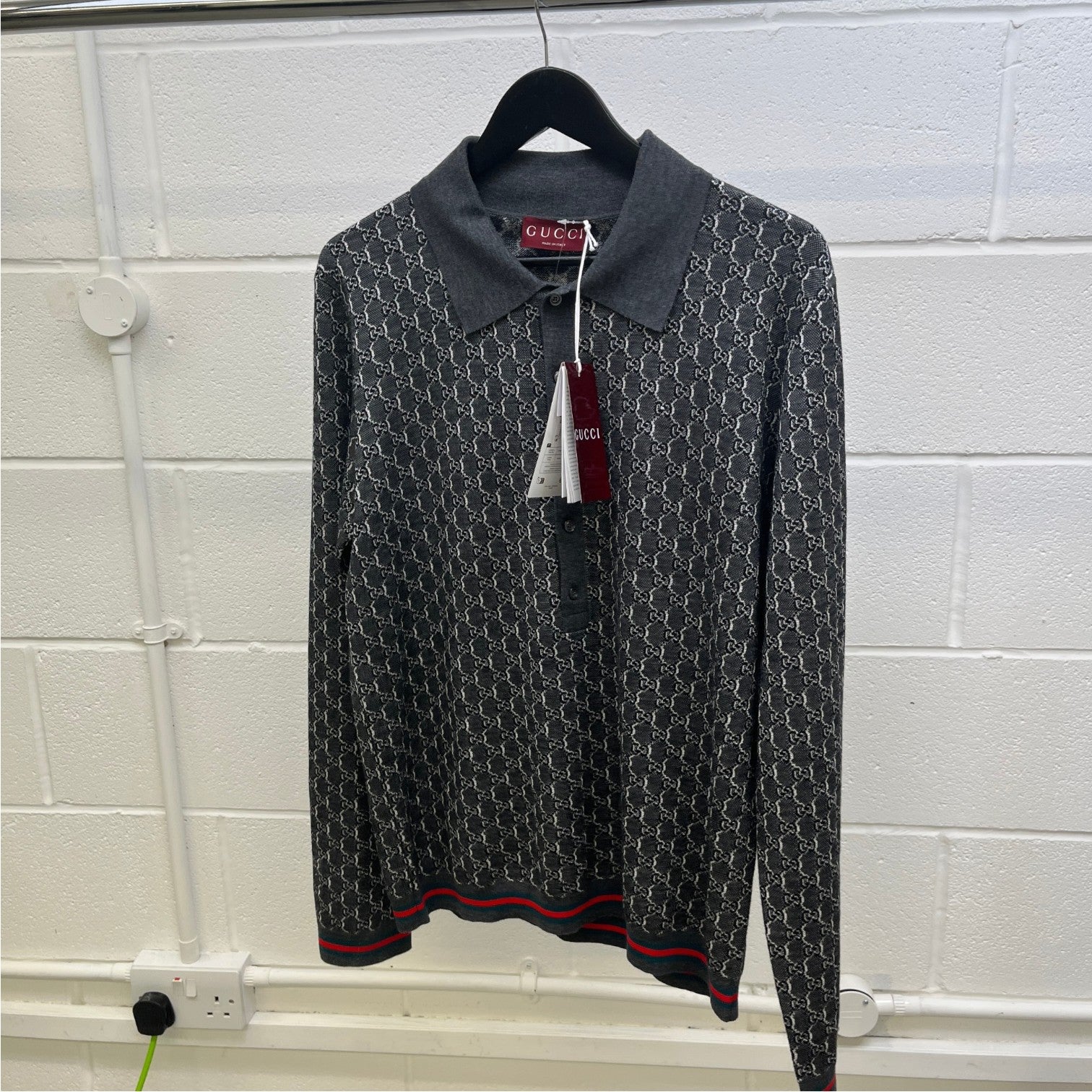 Men's Gg Shadow Knitted Polo Shirt Grey Size L