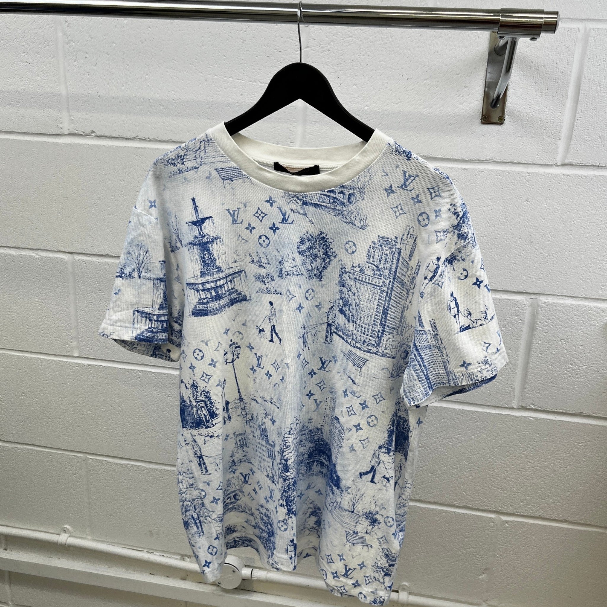 Men's Monogram Cityscape Piqué T-Shirt White Size XL