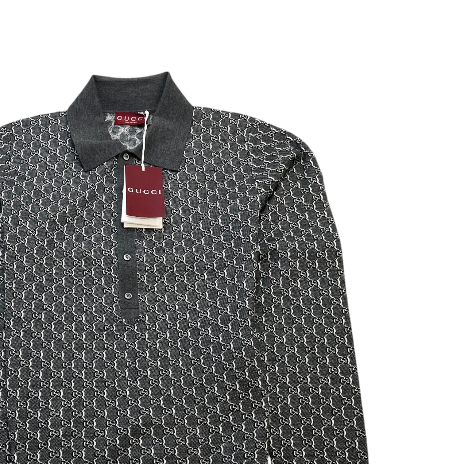 Men's Gg Shadow Knitted Polo Shirt Grey Size L