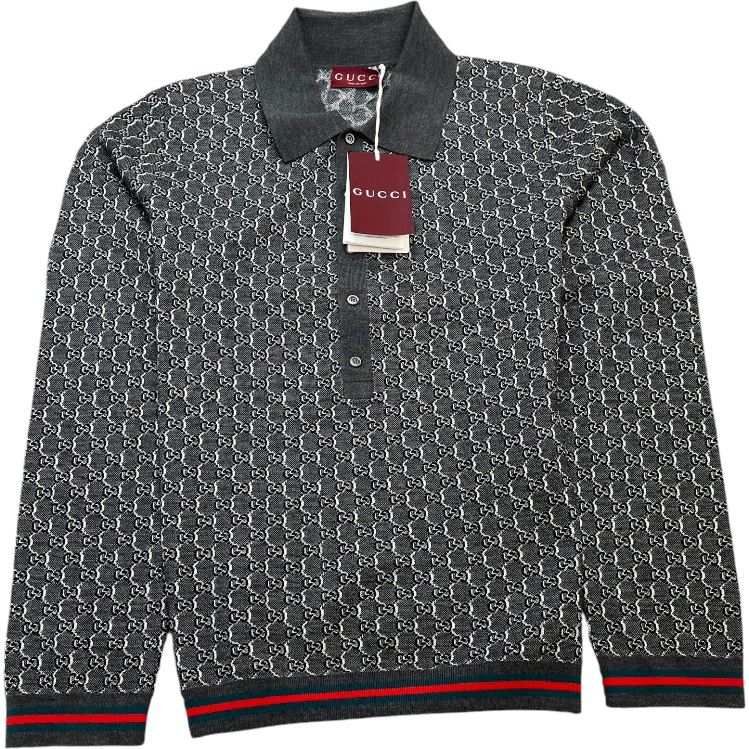 Men's Gg Shadow Knitted Polo Shirt Grey Size L