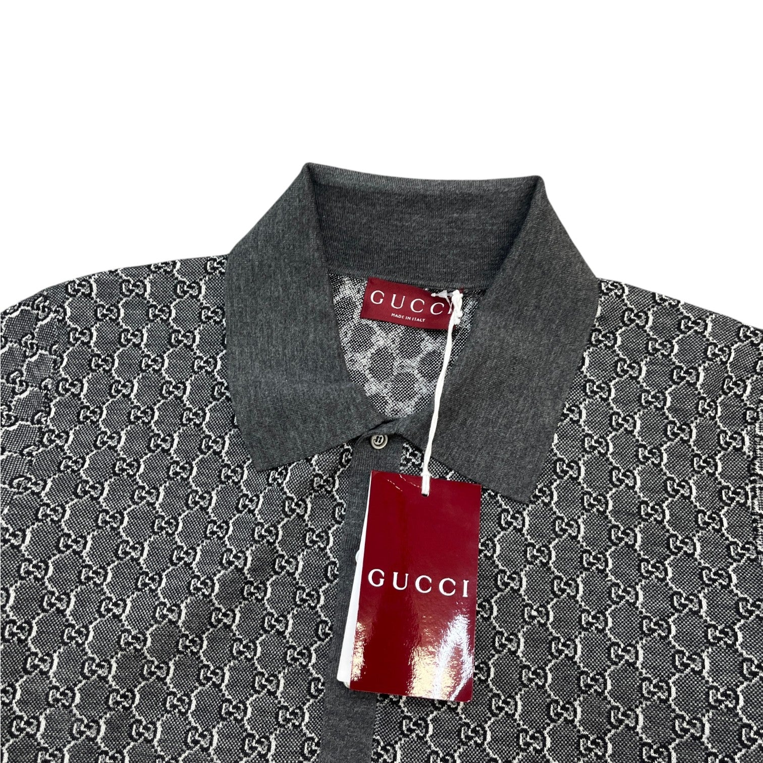 Men's Gg Shadow Knitted Polo Shirt Grey Size L